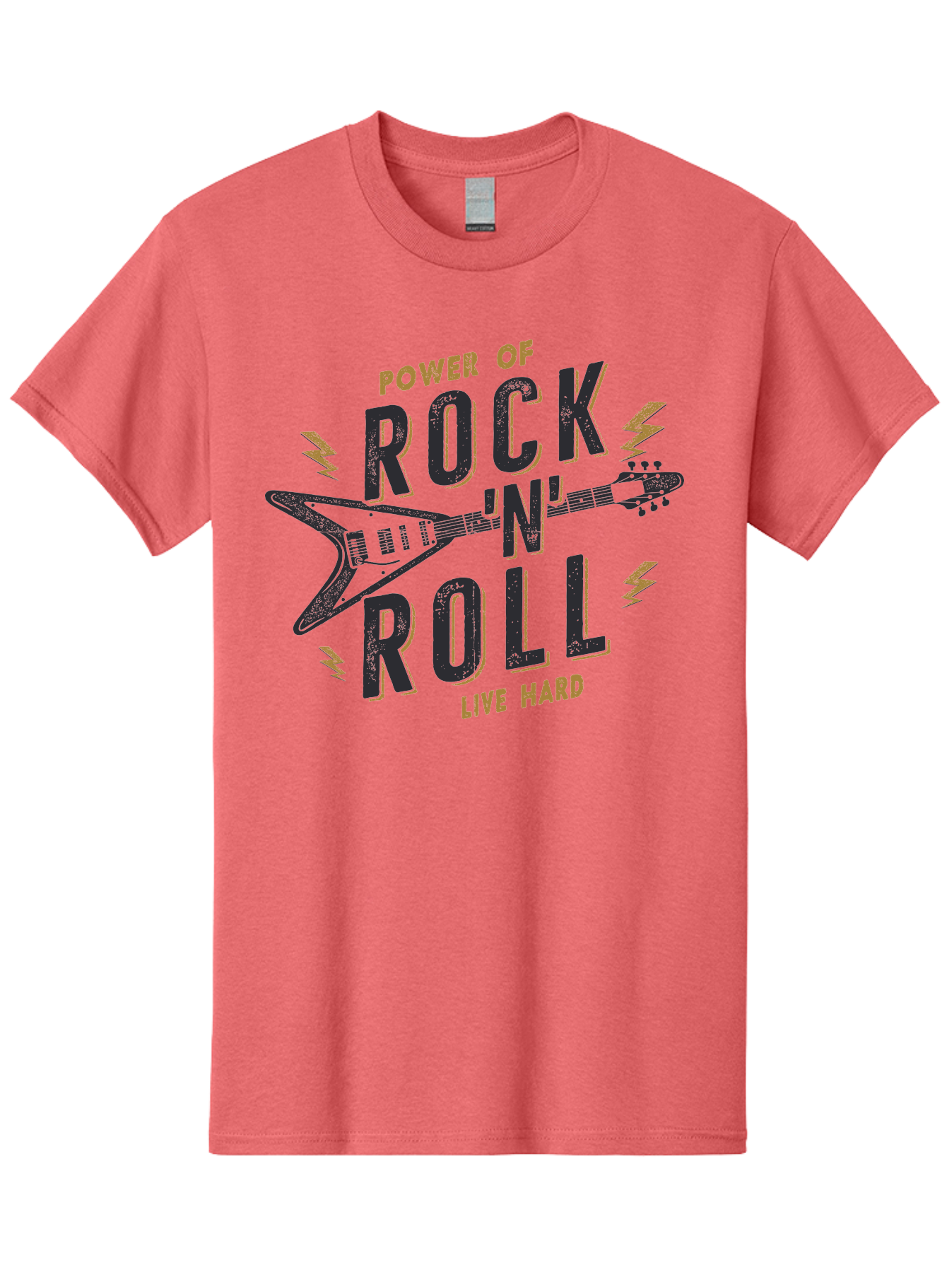 Power-Of-Rock-N-Roll-1 Men'S Graphic Tee, 100% Cotton, Comfortable Casual Summer Wear, Machine Washable, Rock N Roll Music, Electric Guitar, Live Hard, Rock On, Music Festival, Rock Concert, Guitar Lover, Rock Culture, Music Enthusiast Aab952