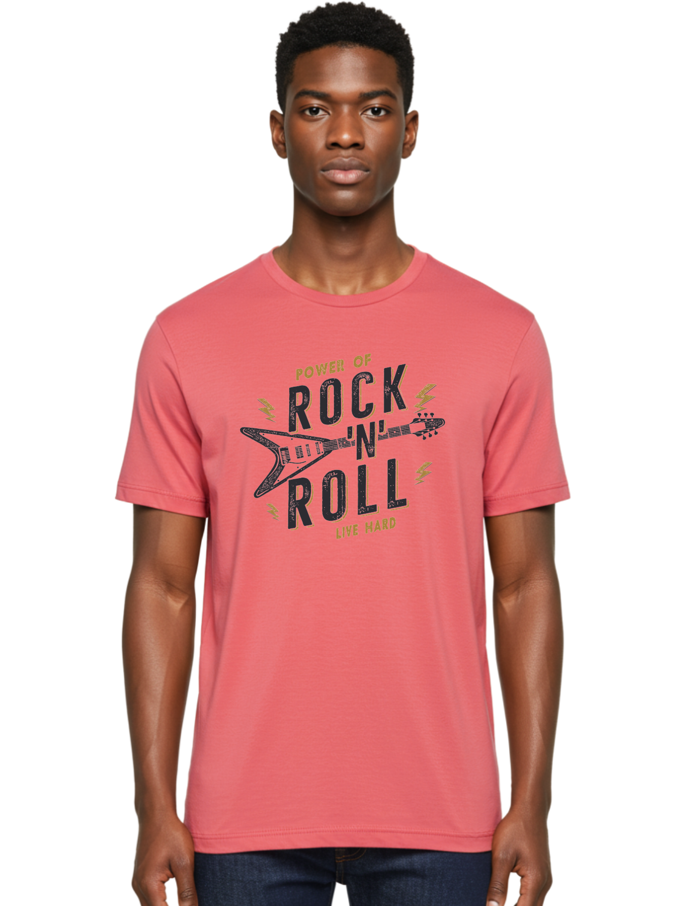 Power-Of-Rock-N-Roll-1 Men'S Graphic Tee, 100% Cotton, Comfortable Casual Summer Wear, Machine Washable, Rock N Roll Music, Electric Guitar, Live Hard, Rock On, Music Festival, Rock Concert, Guitar Lover, Rock Culture, Music Enthusiast Aab952