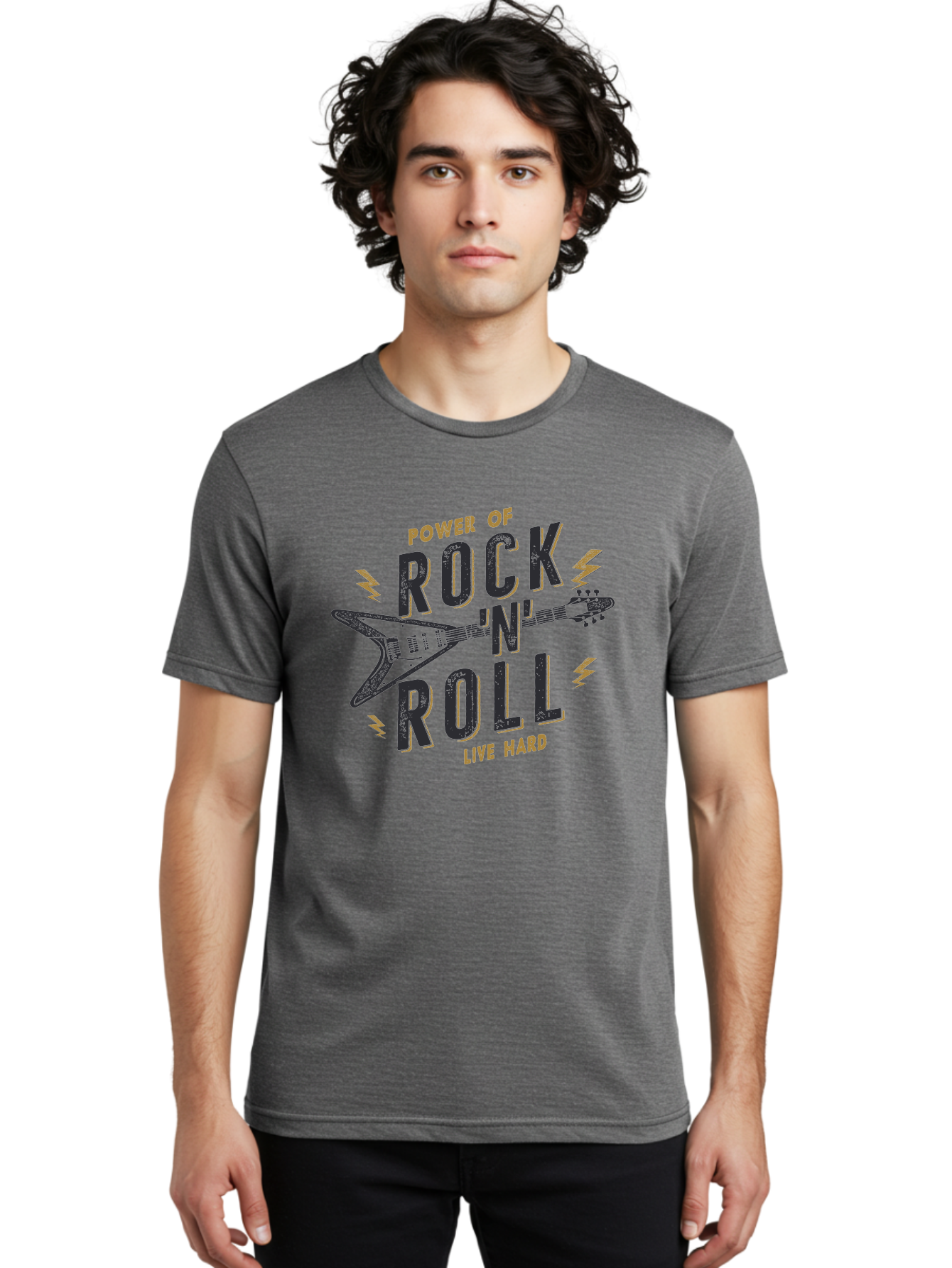 Power-Of-Rock-N-Roll-1 Men'S Graphic Tee, 100% Cotton, Comfortable Casual Summer Wear, Machine Washable, Rock N Roll Music, Electric Guitar, Live Hard, Rock On, Music Festival, Rock Concert, Guitar Lover, Rock Culture, Music Enthusiast Aab952