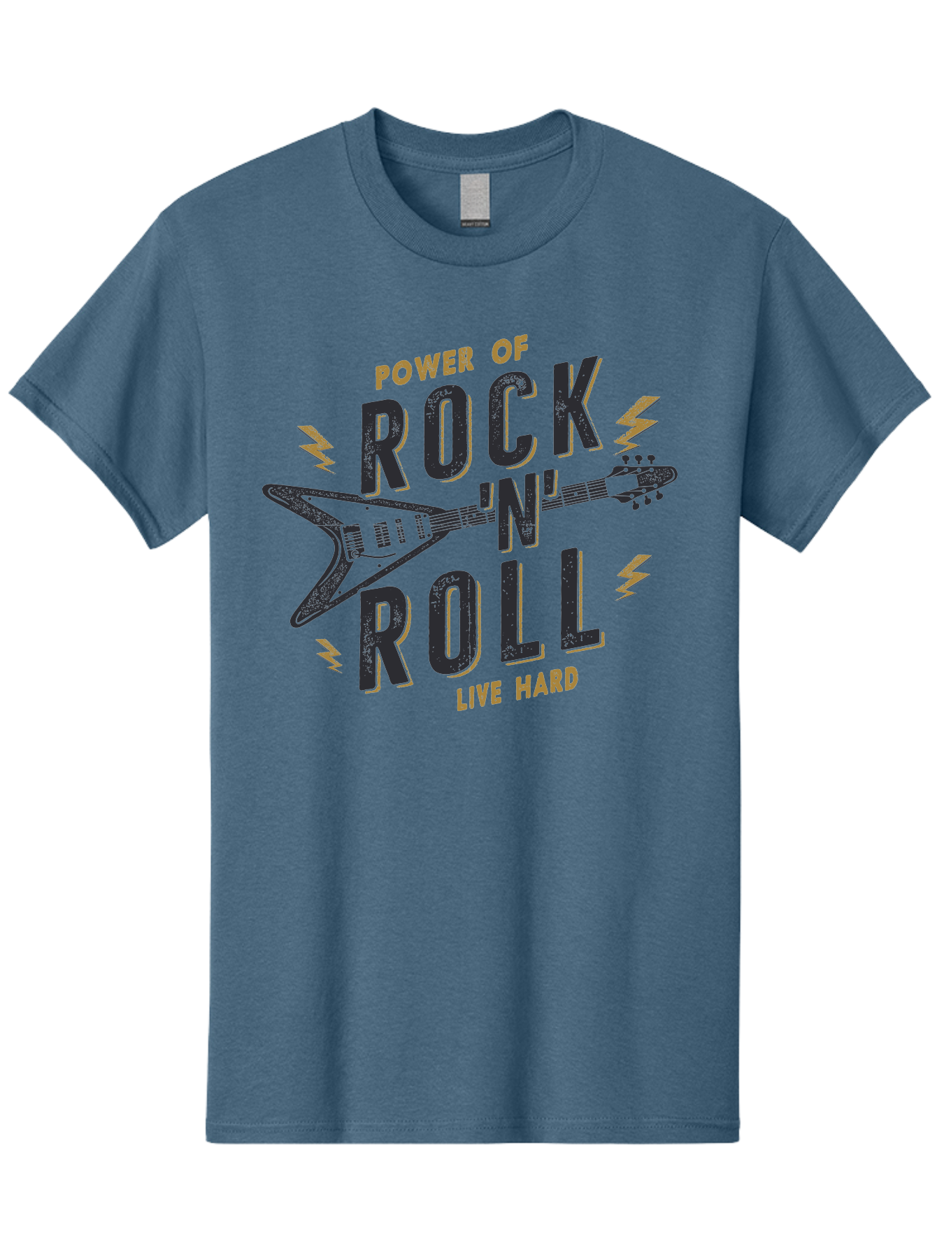 Power-Of-Rock-N-Roll-1 Men'S Graphic Tee, 100% Cotton, Comfortable Casual Summer Wear, Machine Washable, Rock N Roll Music, Electric Guitar, Live Hard, Rock On, Music Festival, Rock Concert, Guitar Lover, Rock Culture, Music Enthusiast Aab952