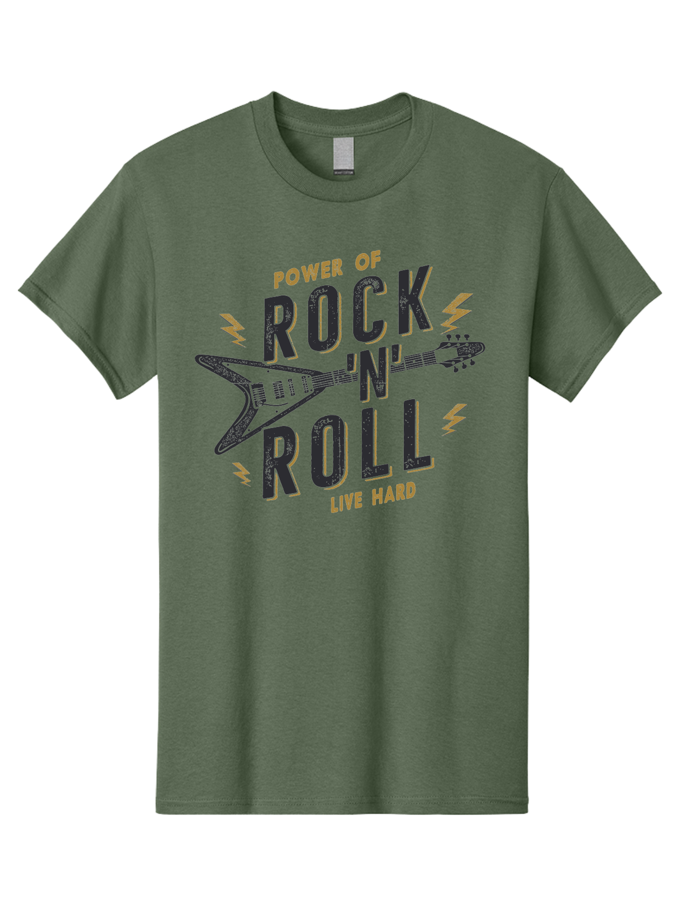 Power-Of-Rock-N-Roll-1 Men'S Graphic Tee, 100% Cotton, Comfortable Casual Summer Wear, Machine Washable, Rock N Roll Music, Electric Guitar, Live Hard, Rock On, Music Festival, Rock Concert, Guitar Lover, Rock Culture, Music Enthusiast Aab952