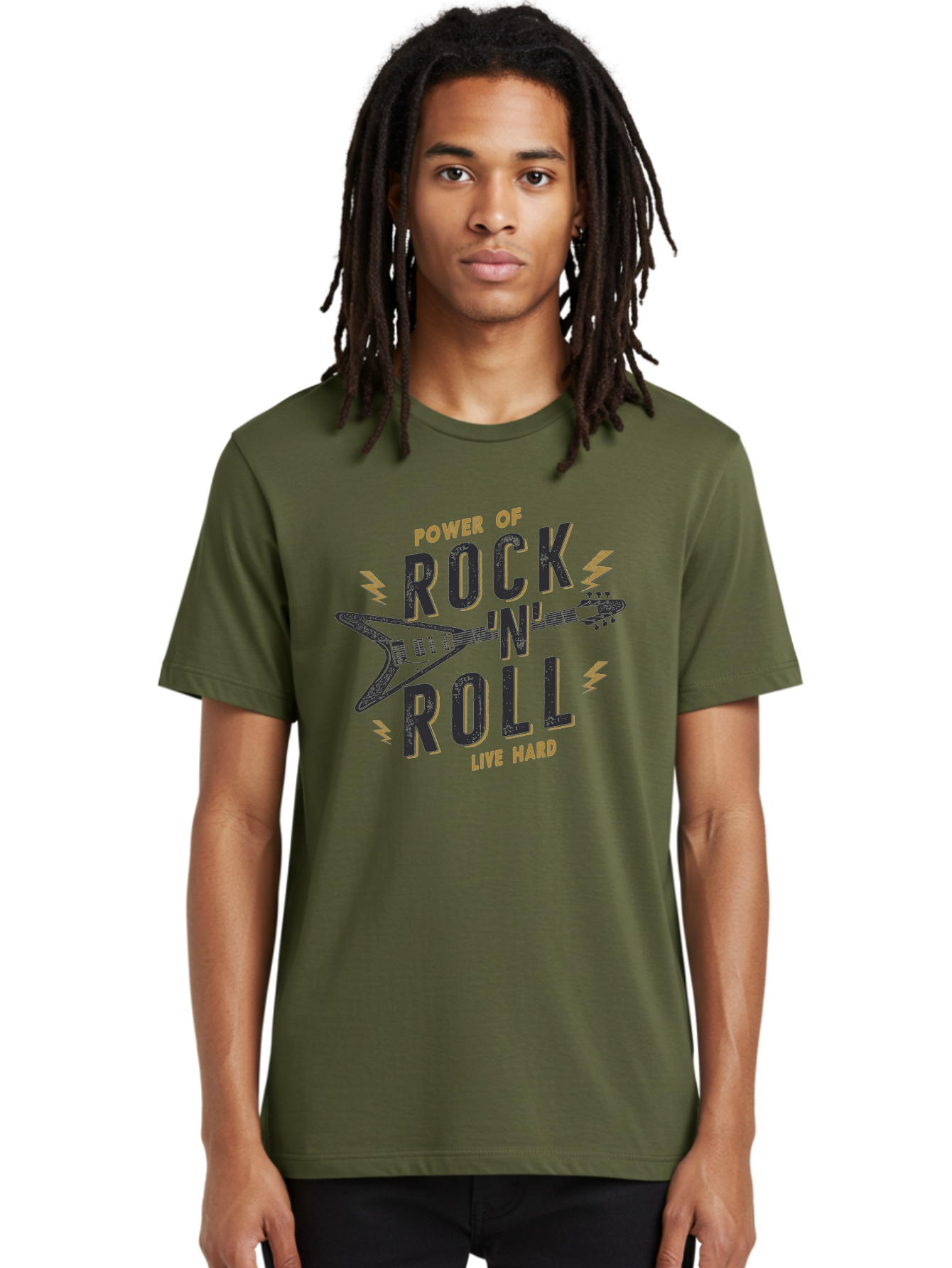 Power-Of-Rock-N-Roll-1 Men'S Graphic Tee, 100% Cotton, Comfortable Casual Summer Wear, Machine Washable, Rock N Roll Music, Electric Guitar, Live Hard, Rock On, Music Festival, Rock Concert, Guitar Lover, Rock Culture, Music Enthusiast Aab952