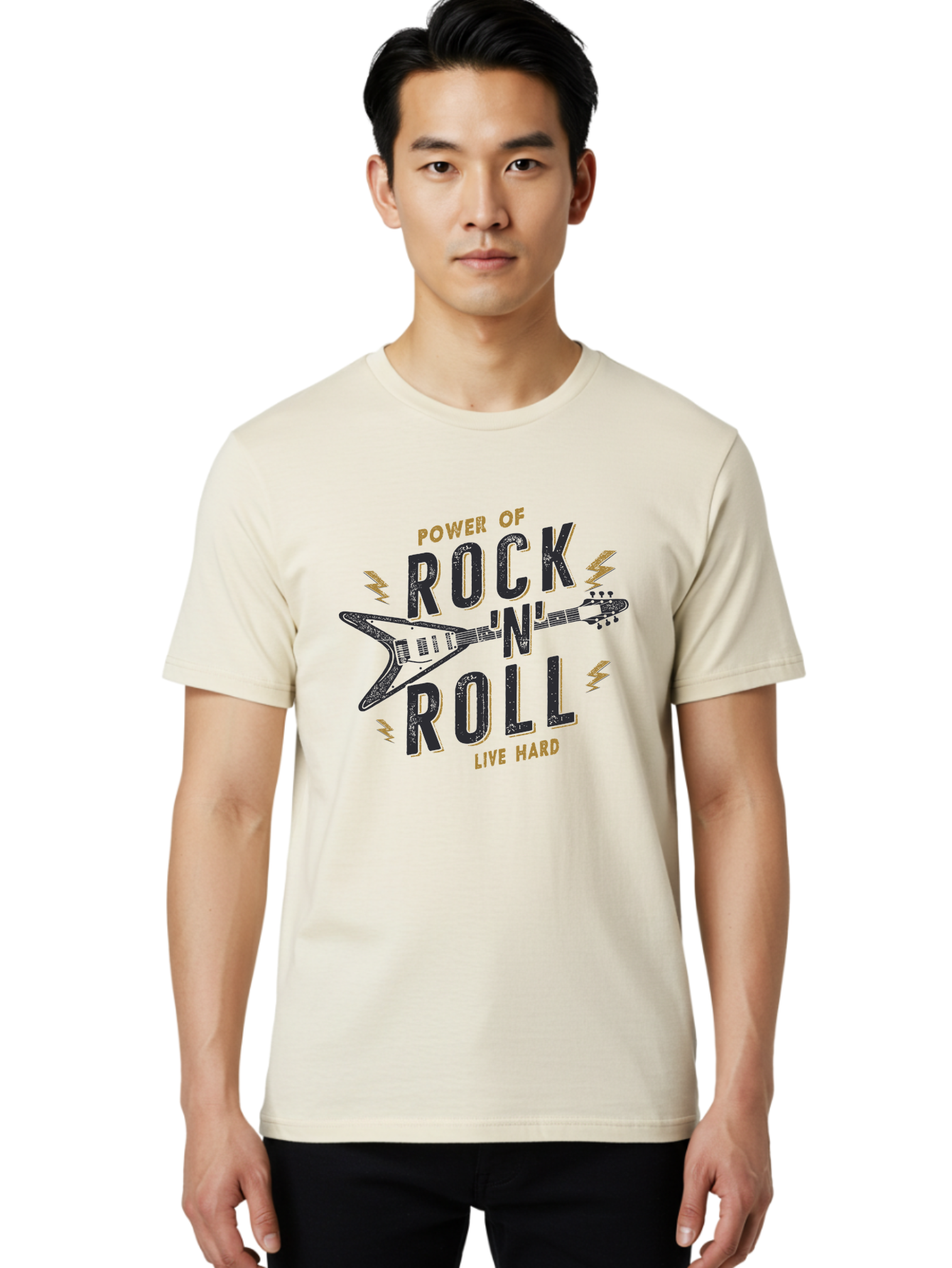 Power-Of-Rock-N-Roll-1 Men'S Graphic Tee, 100% Cotton, Comfortable Casual Summer Wear, Machine Washable, Rock N Roll Music, Electric Guitar, Live Hard, Rock On, Music Festival, Rock Concert, Guitar Lover, Rock Culture, Music Enthusiast Aab952