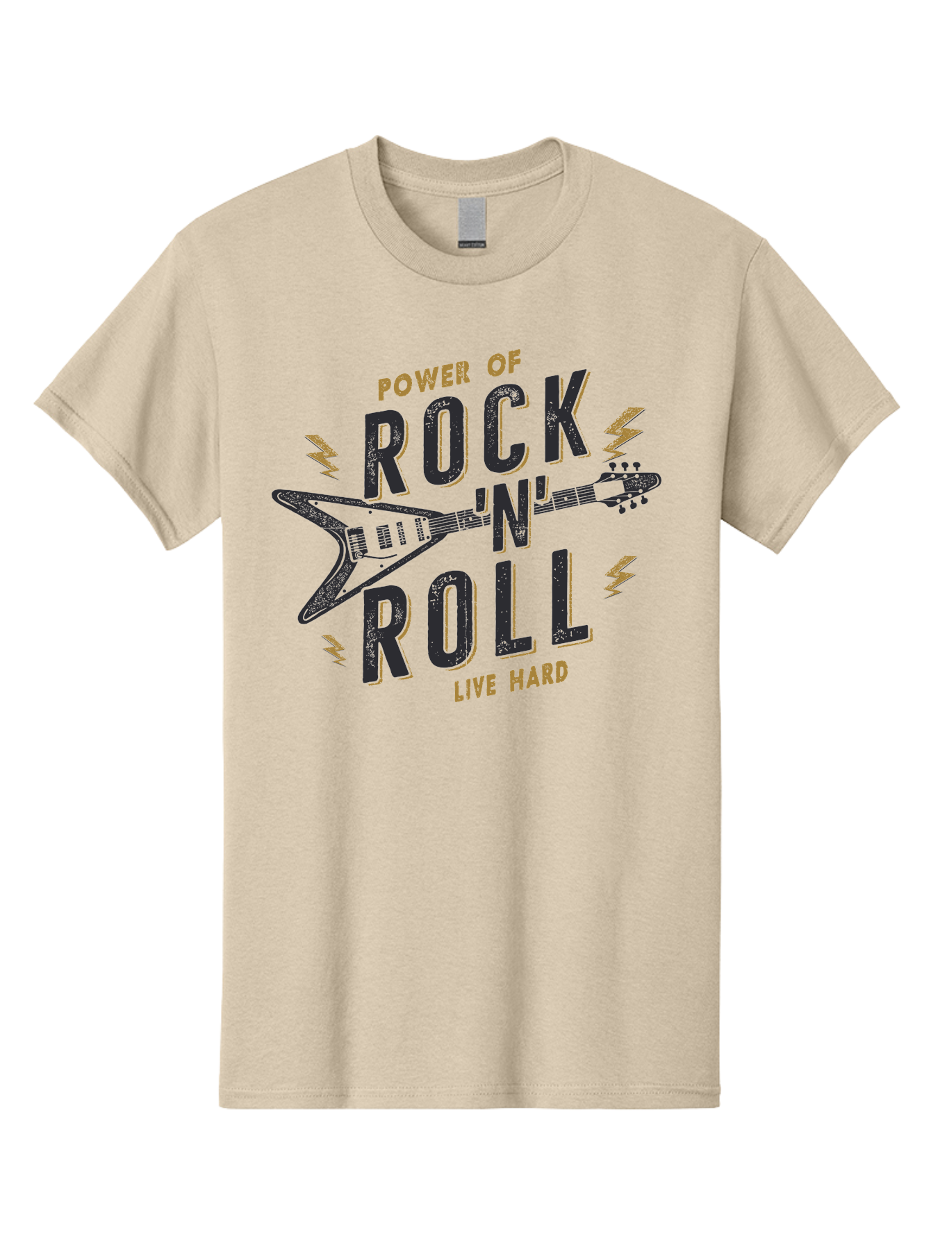 Power-Of-Rock-N-Roll-1 Men'S Graphic Tee, 100% Cotton, Comfortable Casual Summer Wear, Machine Washable, Rock N Roll Music, Electric Guitar, Live Hard, Rock On, Music Festival, Rock Concert, Guitar Lover, Rock Culture, Music Enthusiast Aab952