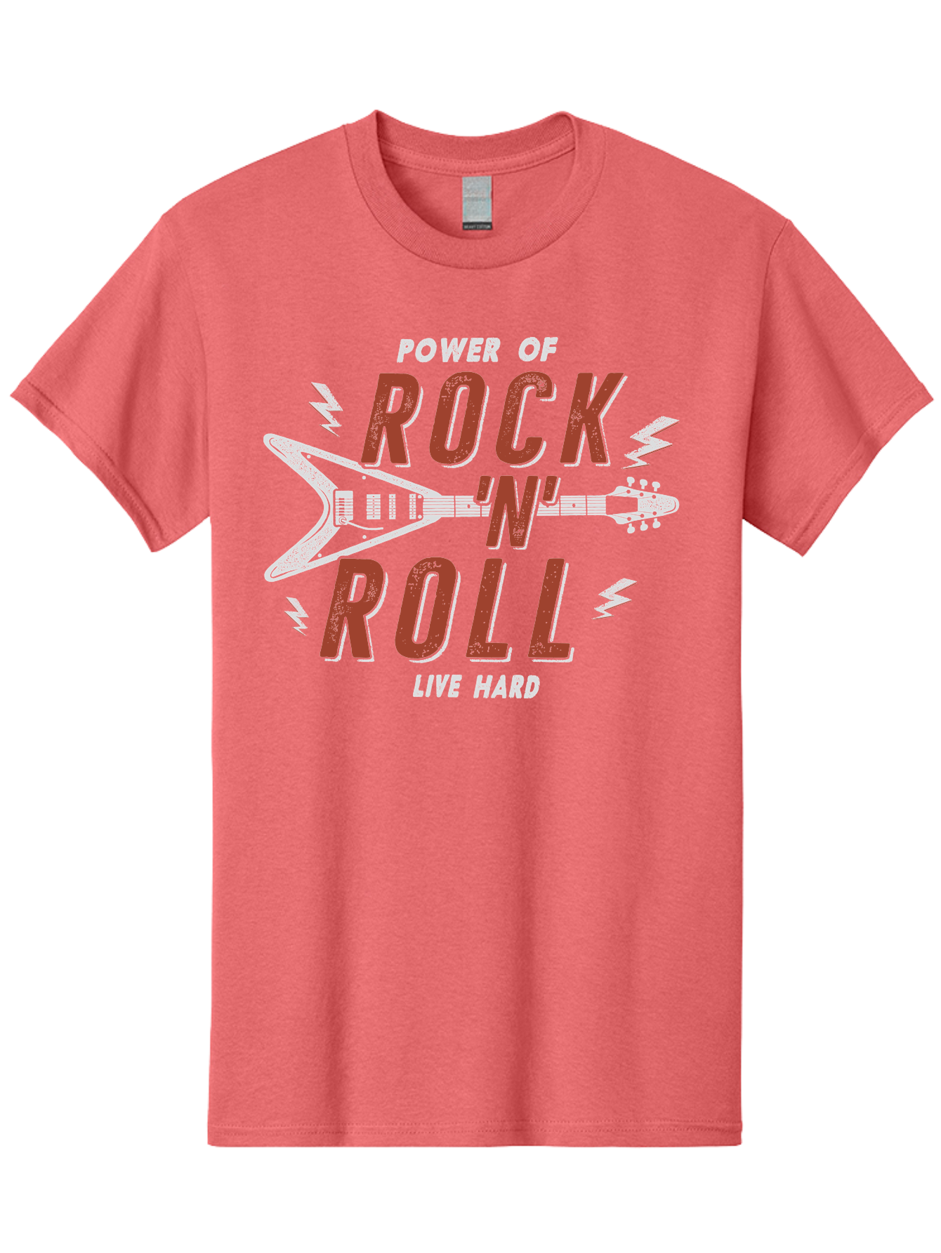 Power-Of-Rock-N-Roll Men'S Graphic Tee, 100% Cotton, Comfortable Casual Summer Wear, Machine Washable, Rock N Roll, Guitar Illustration, Power Of Music, Live Hard, Bold Typography, Energetic Design, Rock On, Musical Inspiration Aab953