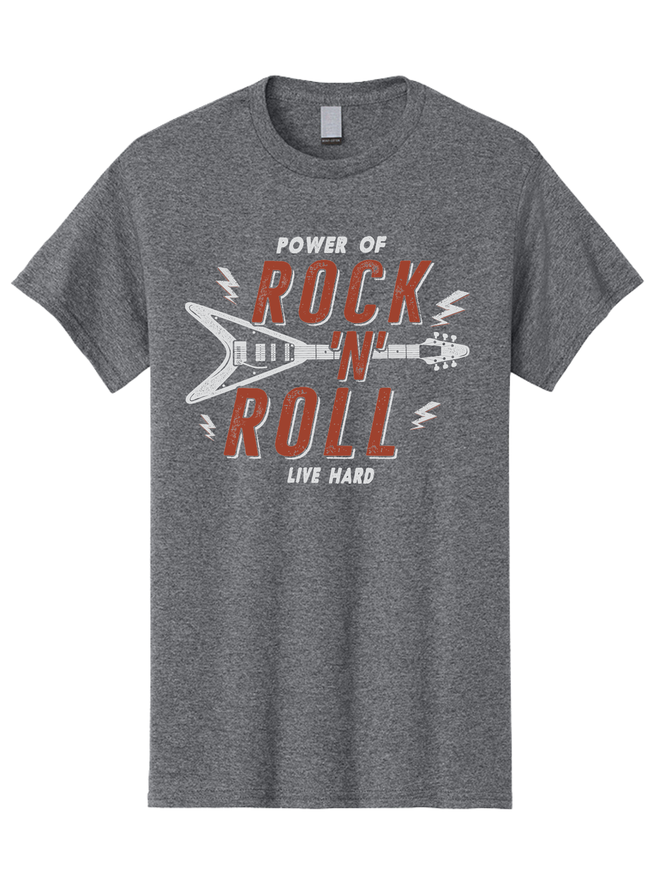 Power-Of-Rock-N-Roll Men'S Graphic Tee, 100% Cotton, Comfortable Casual Summer Wear, Machine Washable, Rock N Roll, Guitar Illustration, Power Of Music, Live Hard, Bold Typography, Energetic Design, Rock On, Musical Inspiration Aab953