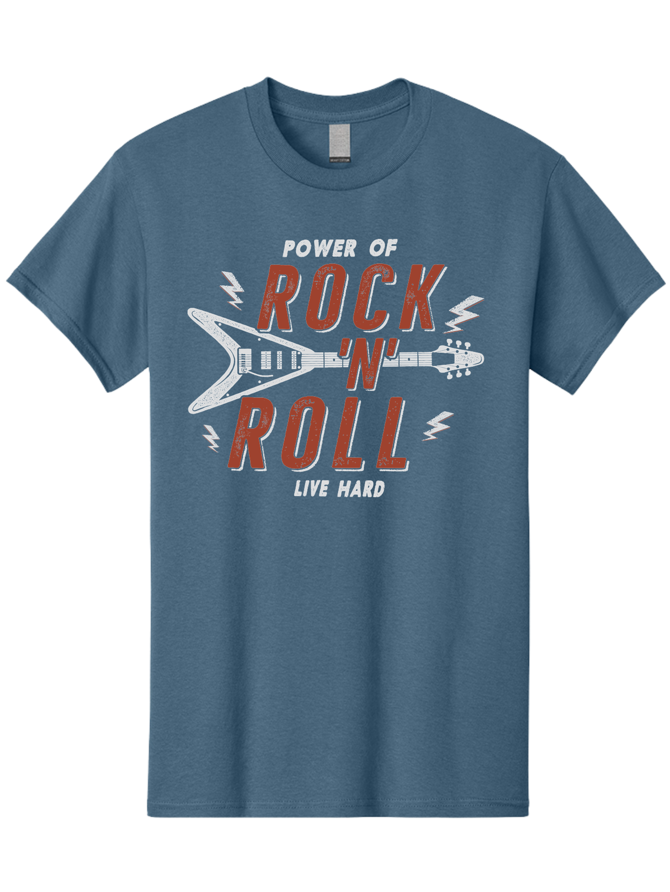 Power-Of-Rock-N-Roll Men'S Graphic Tee, 100% Cotton, Comfortable Casual Summer Wear, Machine Washable, Rock N Roll, Guitar Illustration, Power Of Music, Live Hard, Bold Typography, Energetic Design, Rock On, Musical Inspiration Aab953