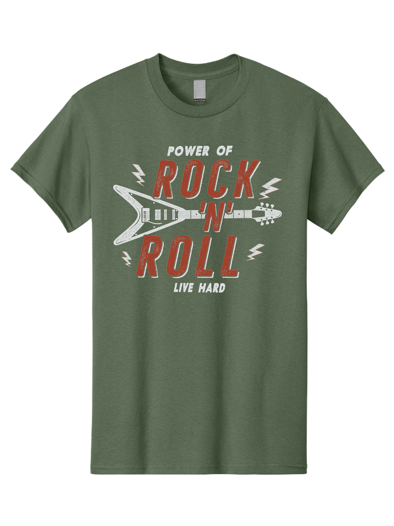 Power-Of-Rock-N-Roll Men'S Graphic Tee, 100% Cotton, Comfortable Casual Summer Wear, Machine Washable, Rock N Roll, Guitar Illustration, Power Of Music, Live Hard, Bold Typography, Energetic Design, Rock On, Musical Inspiration Aab953