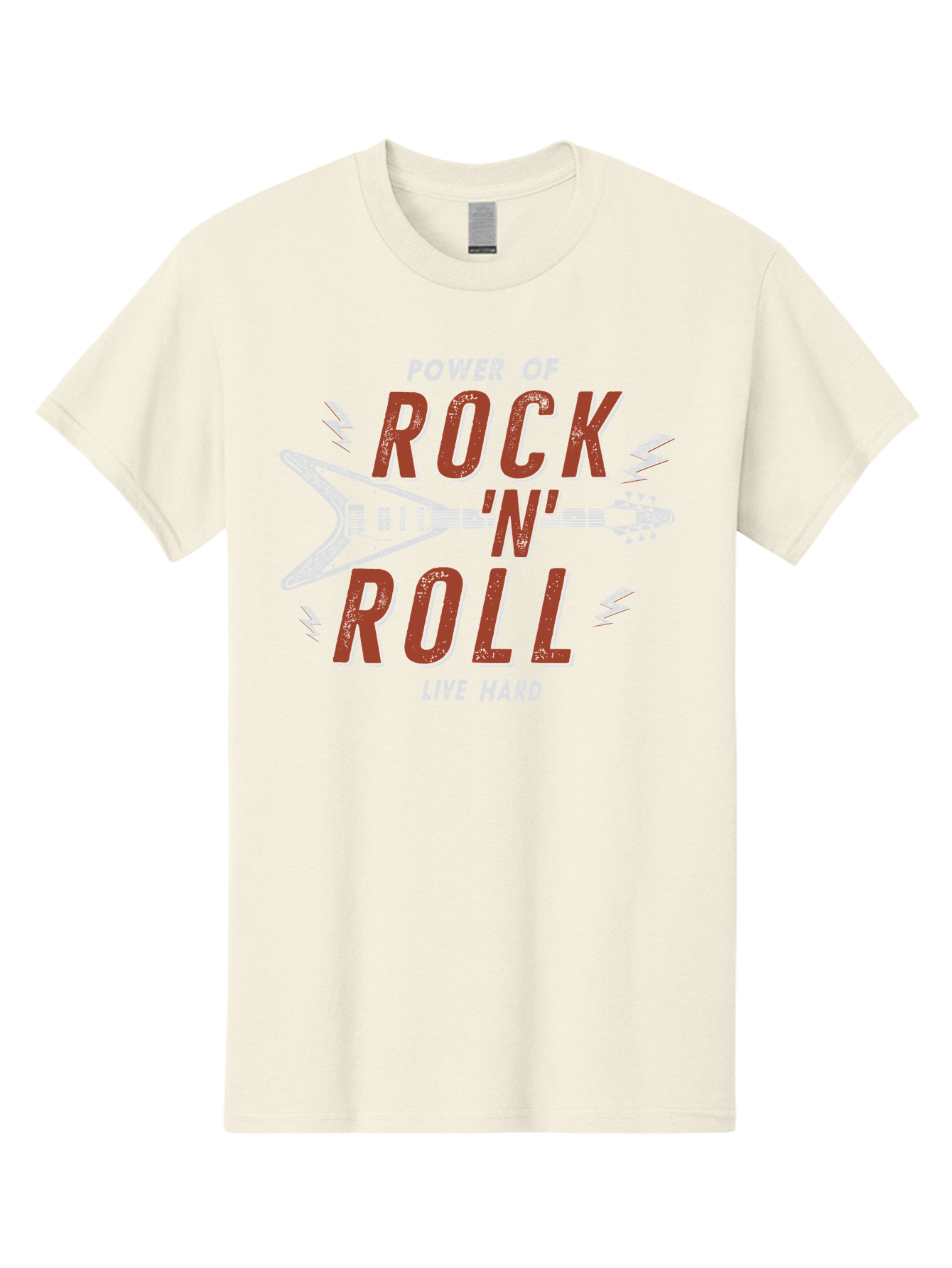 Power-Of-Rock-N-Roll Men'S Graphic Tee, 100% Cotton, Comfortable Casual Summer Wear, Machine Washable, Rock N Roll, Guitar Illustration, Power Of Music, Live Hard, Bold Typography, Energetic Design, Rock On, Musical Inspiration Aab953