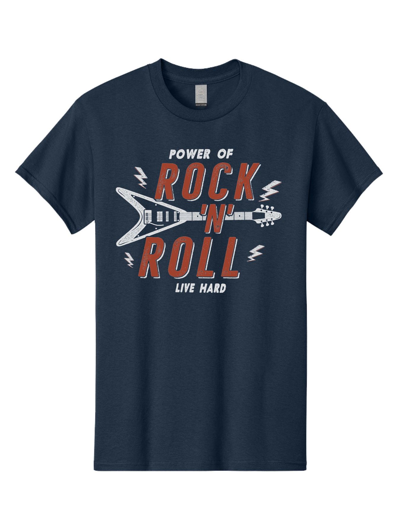 Power-Of-Rock-N-Roll Men'S Graphic Tee, 100% Cotton, Comfortable Casual Summer Wear, Machine Washable, Rock N Roll, Guitar Illustration, Power Of Music, Live Hard, Bold Typography, Energetic Design, Rock On, Musical Inspiration Aab953
