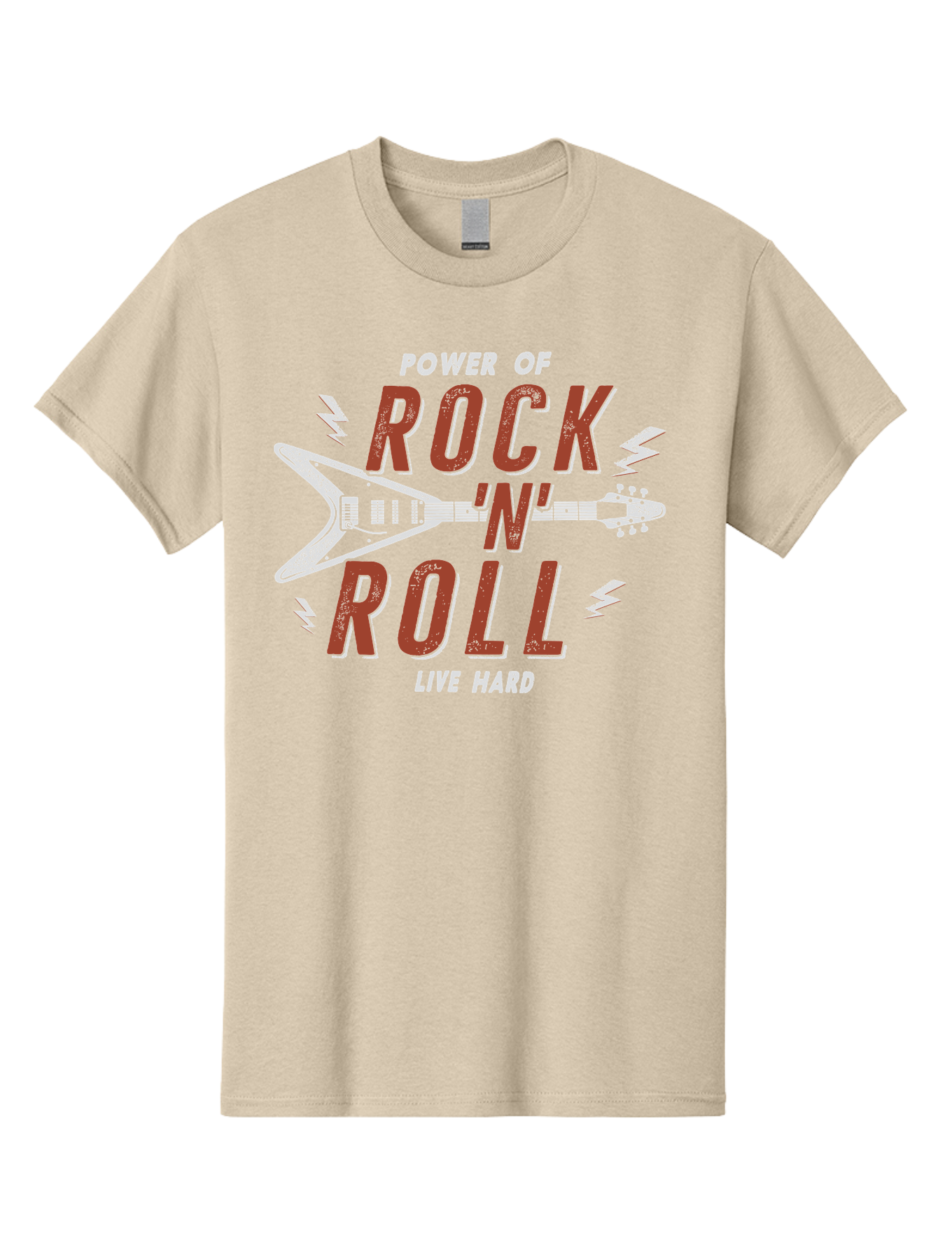 Power-Of-Rock-N-Roll Men'S Graphic Tee, 100% Cotton, Comfortable Casual Summer Wear, Machine Washable, Rock N Roll, Guitar Illustration, Power Of Music, Live Hard, Bold Typography, Energetic Design, Rock On, Musical Inspiration Aab953