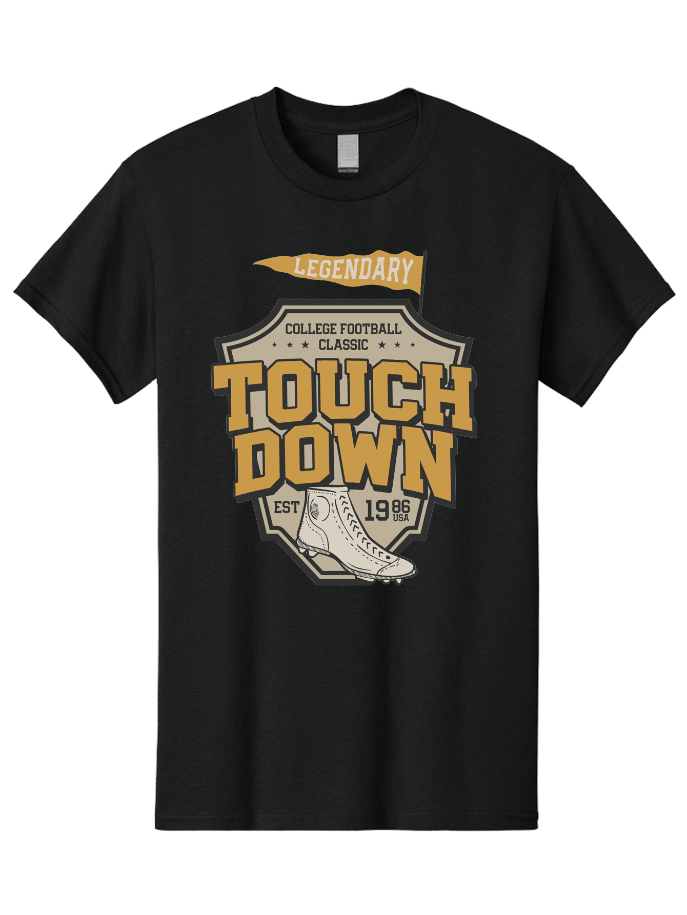 Touch-Down Men'S Graphic Tee, 100% Cotton, Comfortable Casual Summer Wear, Machine Washable, College Football, Touchdown, Classic Football, Legendary Sports, 1986 Usa, Football Cleats, Vintage Football Aab954