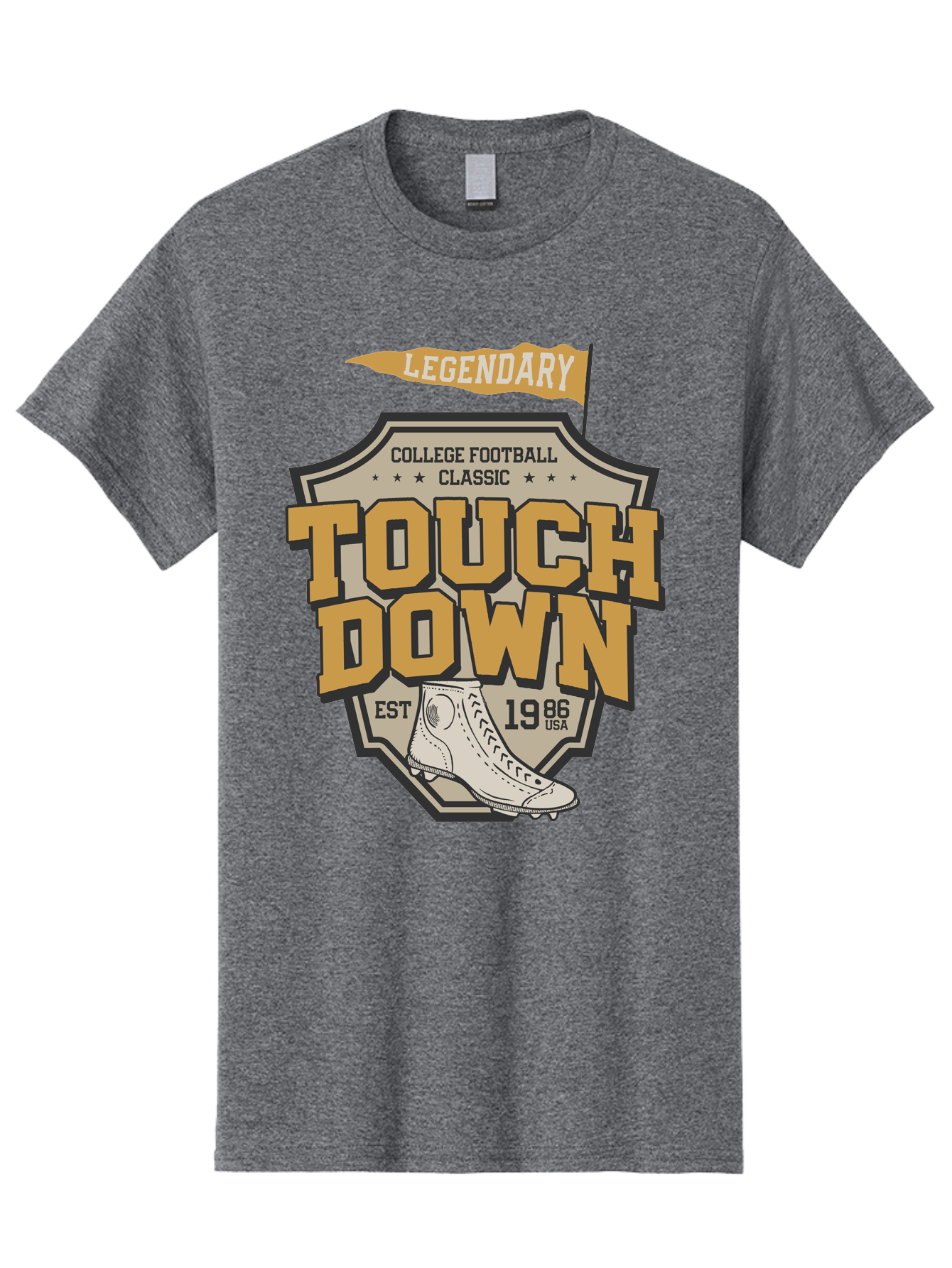 Touch-Down Men'S Graphic Tee, 100% Cotton, Comfortable Casual Summer Wear, Machine Washable, College Football, Touchdown, Classic Football, Legendary Sports, 1986 Usa, Football Cleats, Vintage Football Aab954