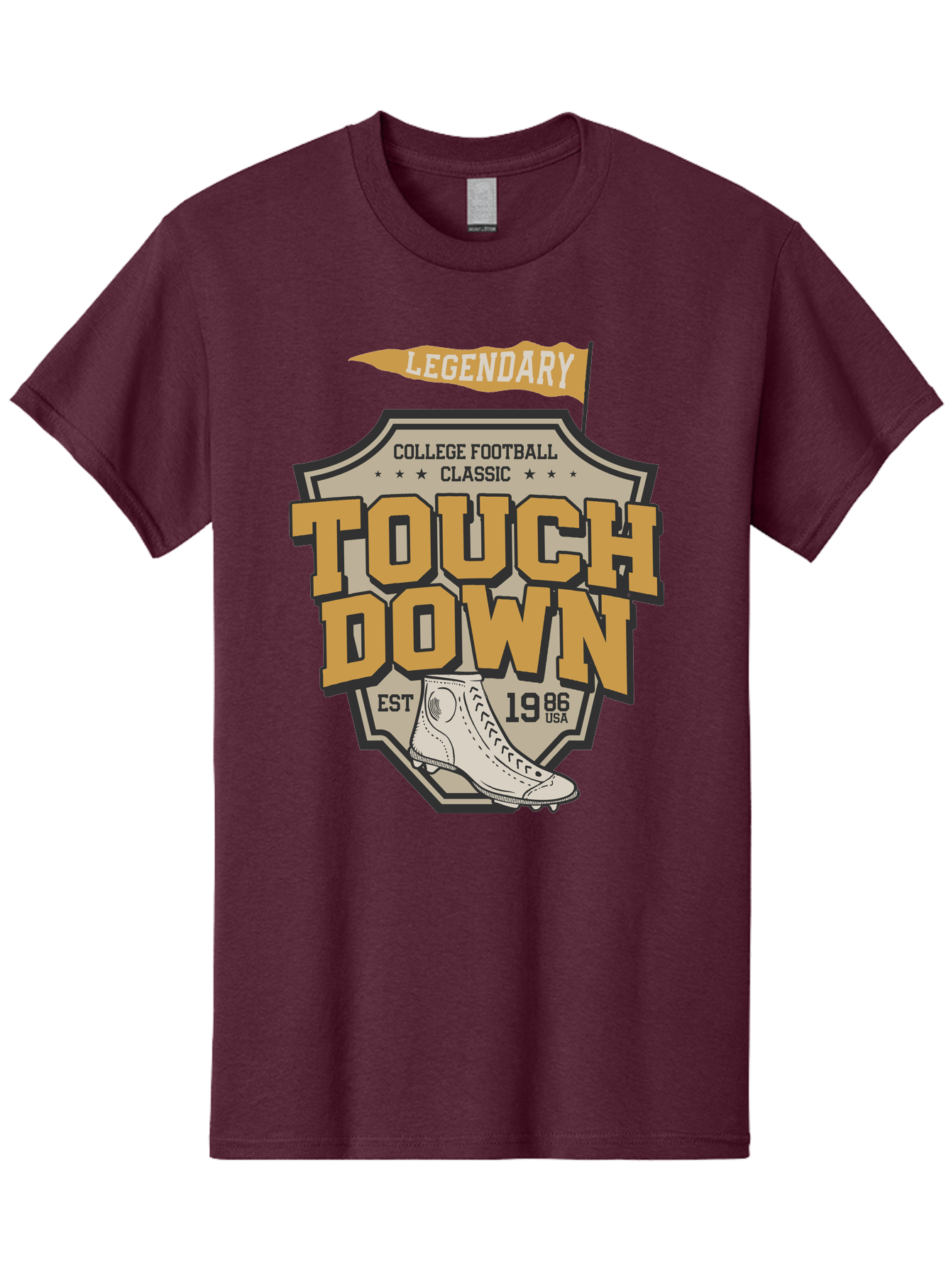Touch-Down Men'S Graphic Tee, 100% Cotton, Comfortable Casual Summer Wear, Machine Washable, College Football, Touchdown, Classic Football, Legendary Sports, 1986 Usa, Football Cleats, Vintage Football Aab954