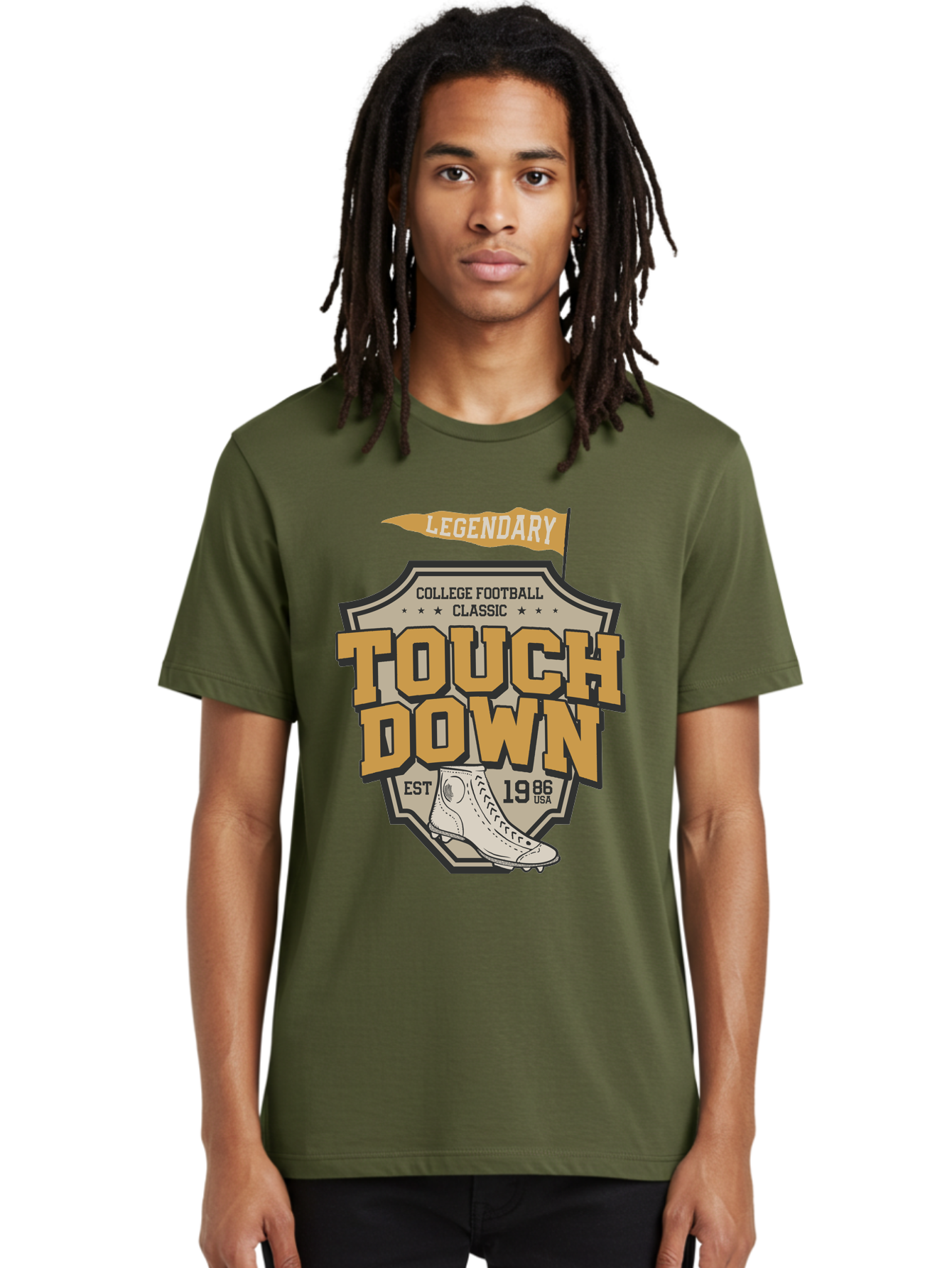 Touch-Down Men'S Graphic Tee, 100% Cotton, Comfortable Casual Summer Wear, Machine Washable, College Football, Touchdown, Classic Football, Legendary Sports, 1986 Usa, Football Cleats, Vintage Football Aab954