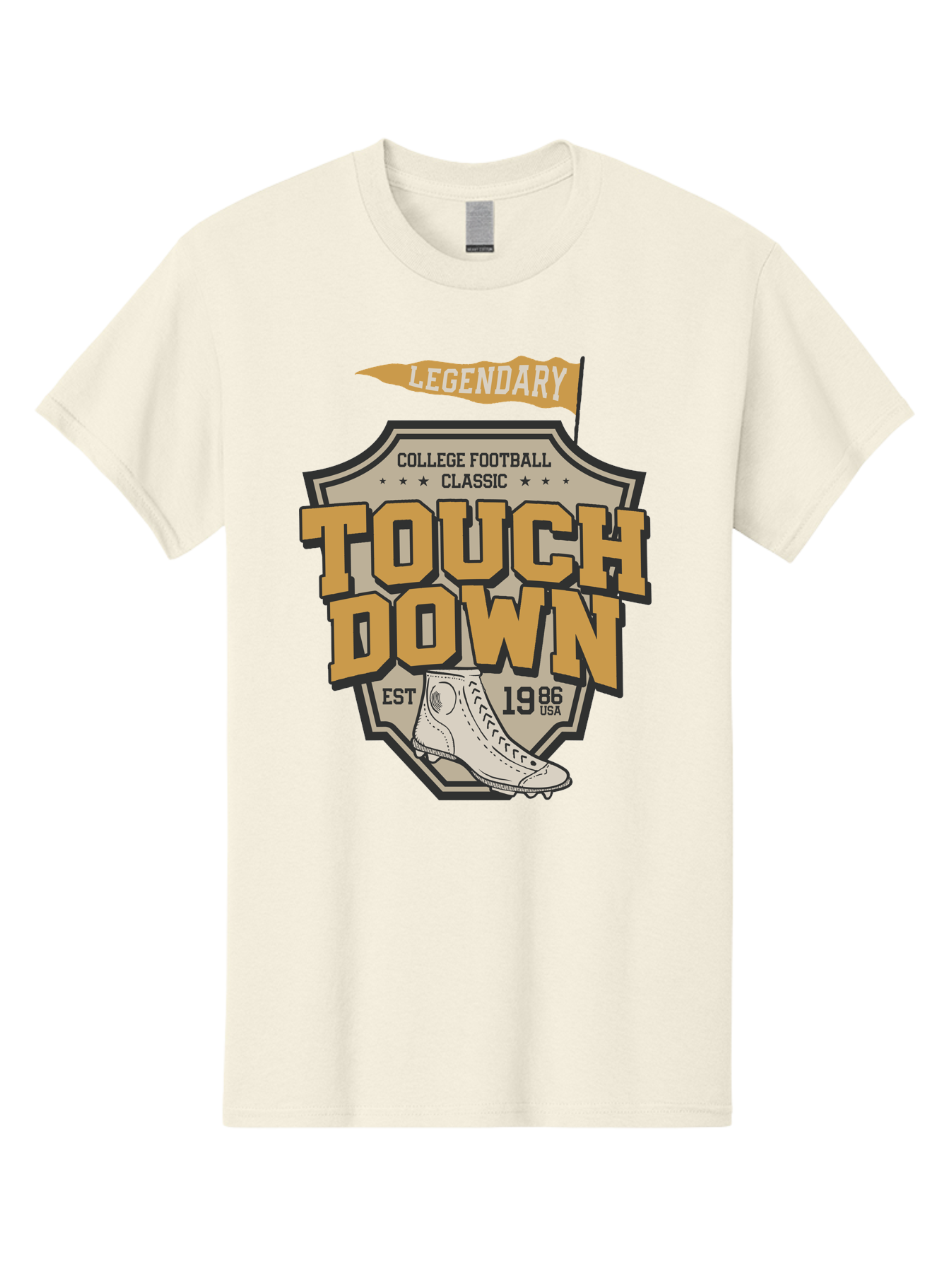 Touch-Down Men'S Graphic Tee, 100% Cotton, Comfortable Casual Summer Wear, Machine Washable, College Football, Touchdown, Classic Football, Legendary Sports, 1986 Usa, Football Cleats, Vintage Football Aab954