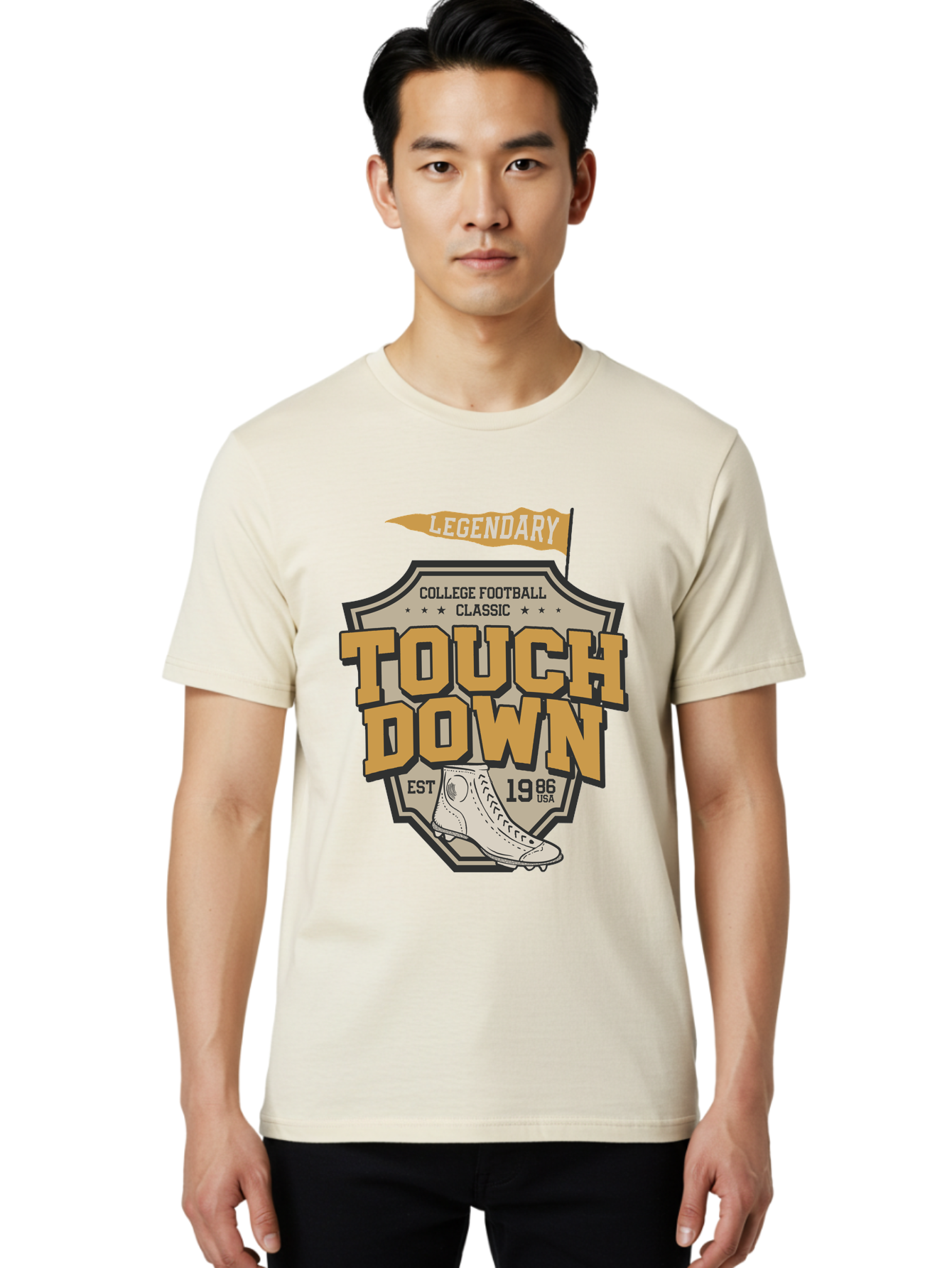 Touch-Down Men'S Graphic Tee, 100% Cotton, Comfortable Casual Summer Wear, Machine Washable, College Football, Touchdown, Classic Football, Legendary Sports, 1986 Usa, Football Cleats, Vintage Football Aab954