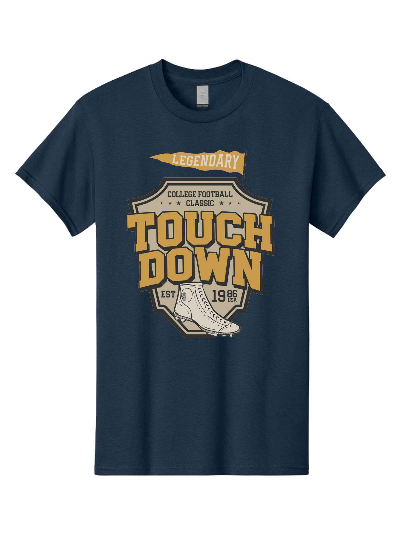 Touch-Down Men'S Graphic Tee, 100% Cotton, Comfortable Casual Summer Wear, Machine Washable, College Football, Touchdown, Classic Football, Legendary Sports, 1986 Usa, Football Cleats, Vintage Football Aab954