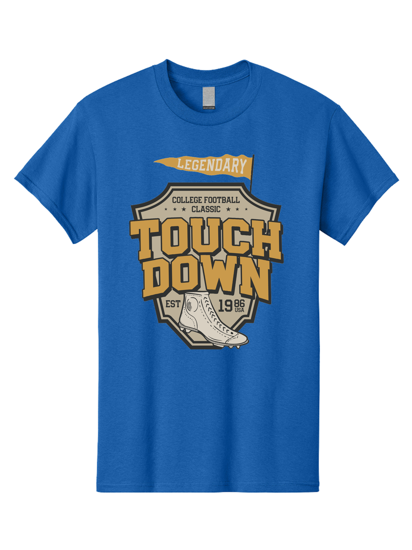 Touch-Down Men'S Graphic Tee, 100% Cotton, Comfortable Casual Summer Wear, Machine Washable, College Football, Touchdown, Classic Football, Legendary Sports, 1986 Usa, Football Cleats, Vintage Football Aab954