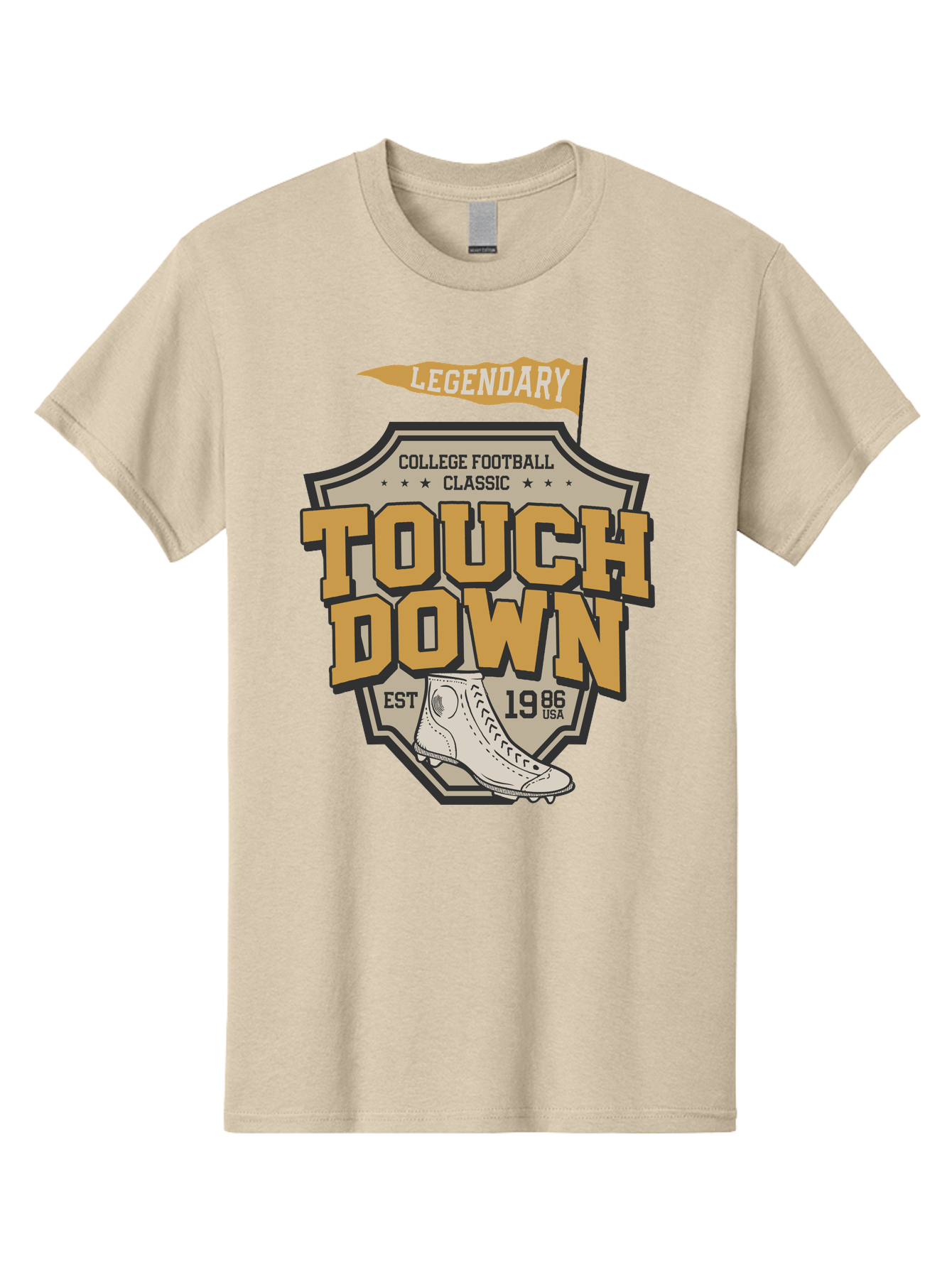 Touch-Down Men'S Graphic Tee, 100% Cotton, Comfortable Casual Summer Wear, Machine Washable, College Football, Touchdown, Classic Football, Legendary Sports, 1986 Usa, Football Cleats, Vintage Football Aab954