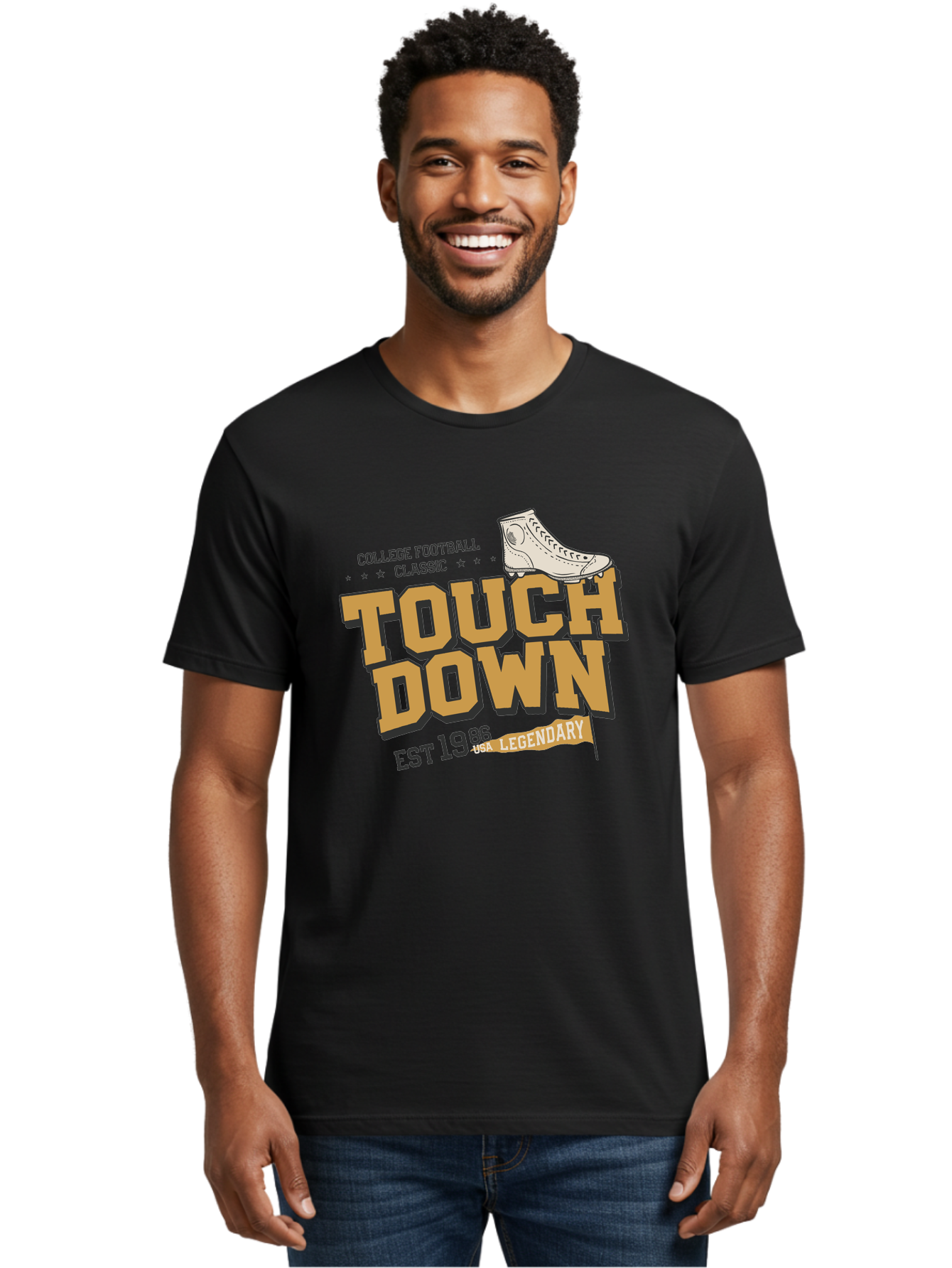 Touchdown Men'S Graphic Tee, 100% Cotton, Comfortable Casual Summer Wear, Machine Washable, College Football Classic, Touchdown, Legendary Football, Football Culture, Sports Nostalgia, Vintage Sports, Usa Football Legacy, Football History Aab955