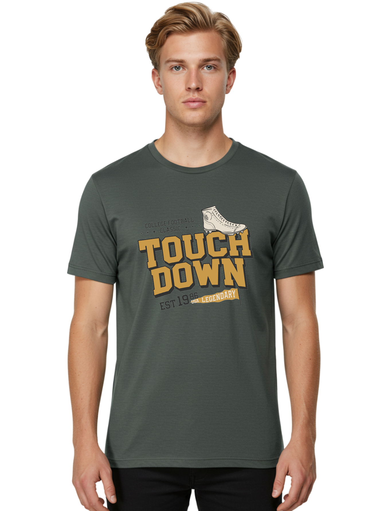 Touchdown Men'S Graphic Tee, 100% Cotton, Comfortable Casual Summer Wear, Machine Washable, College Football Classic, Touchdown, Legendary Football, Football Culture, Sports Nostalgia, Vintage Sports, Usa Football Legacy, Football History Aab955