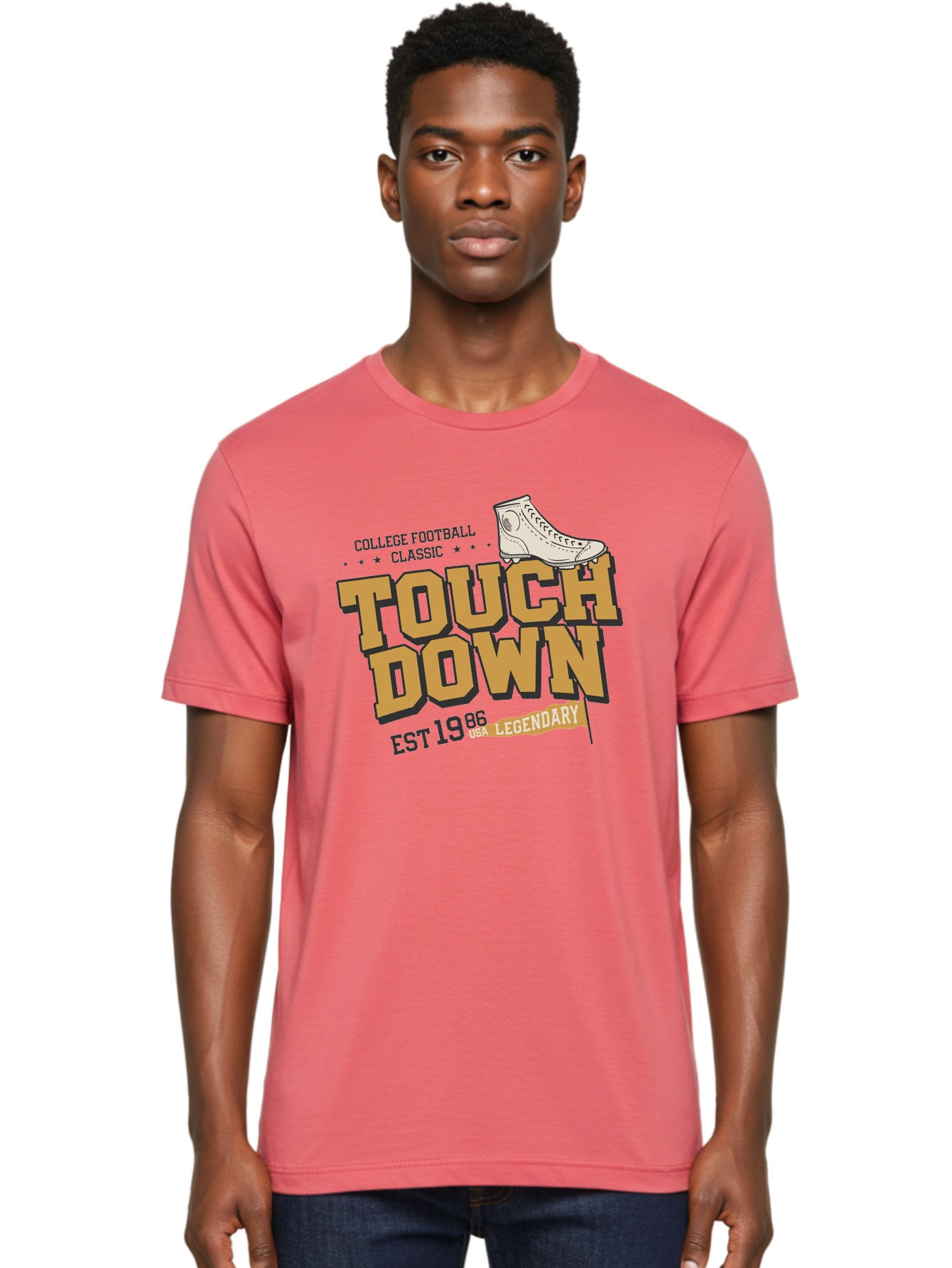Touchdown Men'S Graphic Tee, 100% Cotton, Comfortable Casual Summer Wear, Machine Washable, College Football Classic, Touchdown, Legendary Football, Football Culture, Sports Nostalgia, Vintage Sports, Usa Football Legacy, Football History Aab955
