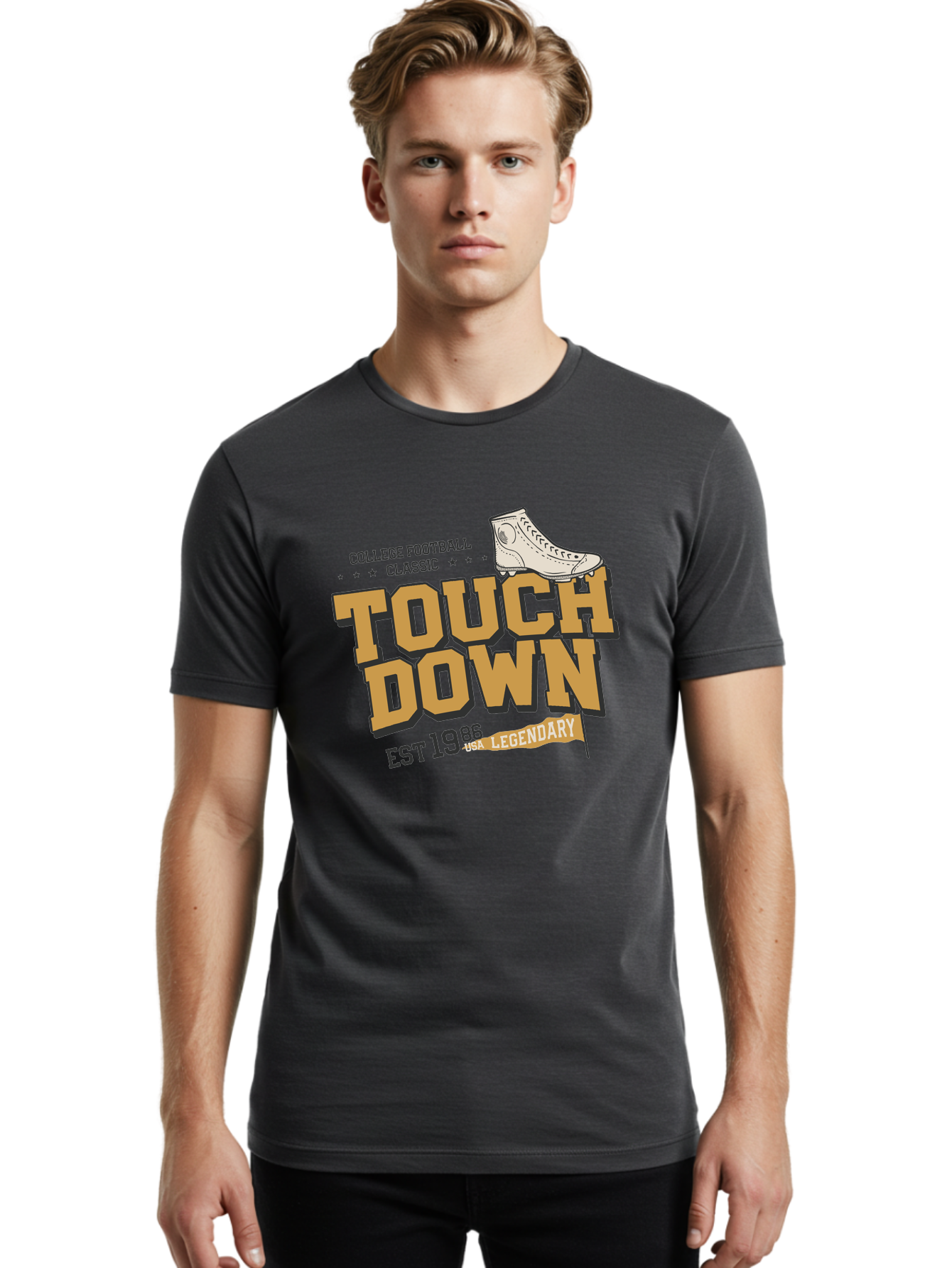 Touchdown Men'S Graphic Tee, 100% Cotton, Comfortable Casual Summer Wear, Machine Washable, College Football Classic, Touchdown, Legendary Football, Football Culture, Sports Nostalgia, Vintage Sports, Usa Football Legacy, Football History Aab955