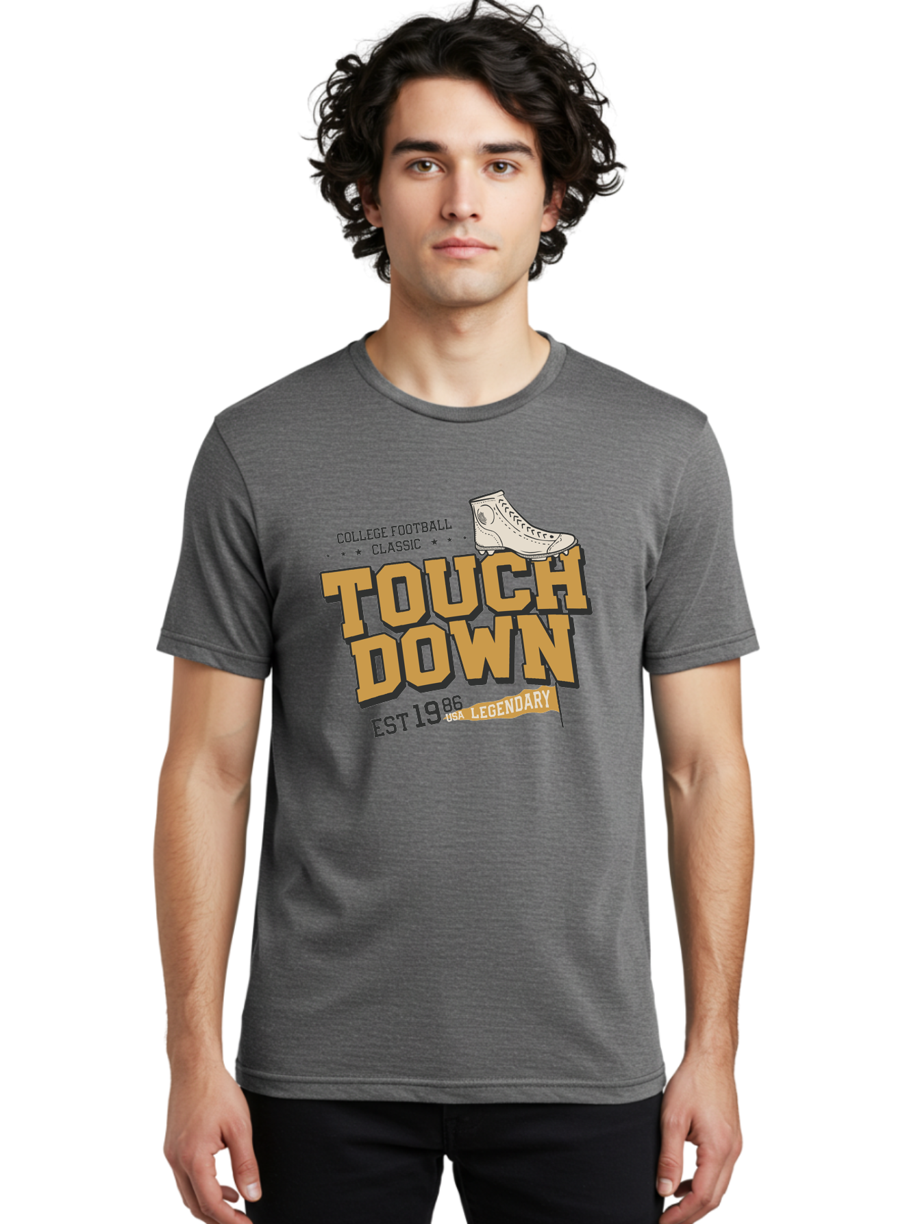 Touchdown Men'S Graphic Tee, 100% Cotton, Comfortable Casual Summer Wear, Machine Washable, College Football Classic, Touchdown, Legendary Football, Football Culture, Sports Nostalgia, Vintage Sports, Usa Football Legacy, Football History Aab955