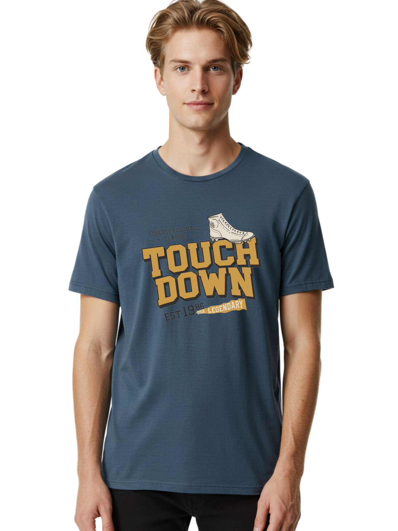 Touchdown Men'S Graphic Tee, 100% Cotton, Comfortable Casual Summer Wear, Machine Washable, College Football Classic, Touchdown, Legendary Football, Football Culture, Sports Nostalgia, Vintage Sports, Usa Football Legacy, Football History Aab955