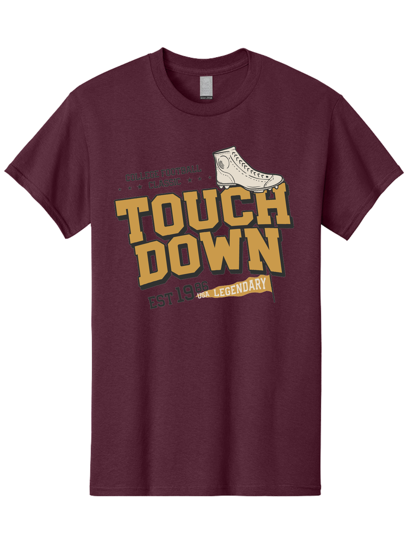 Touchdown Men'S Graphic Tee, 100% Cotton, Comfortable Casual Summer Wear, Machine Washable, College Football Classic, Touchdown, Legendary Football, Football Culture, Sports Nostalgia, Vintage Sports, Usa Football Legacy, Football History Aab955