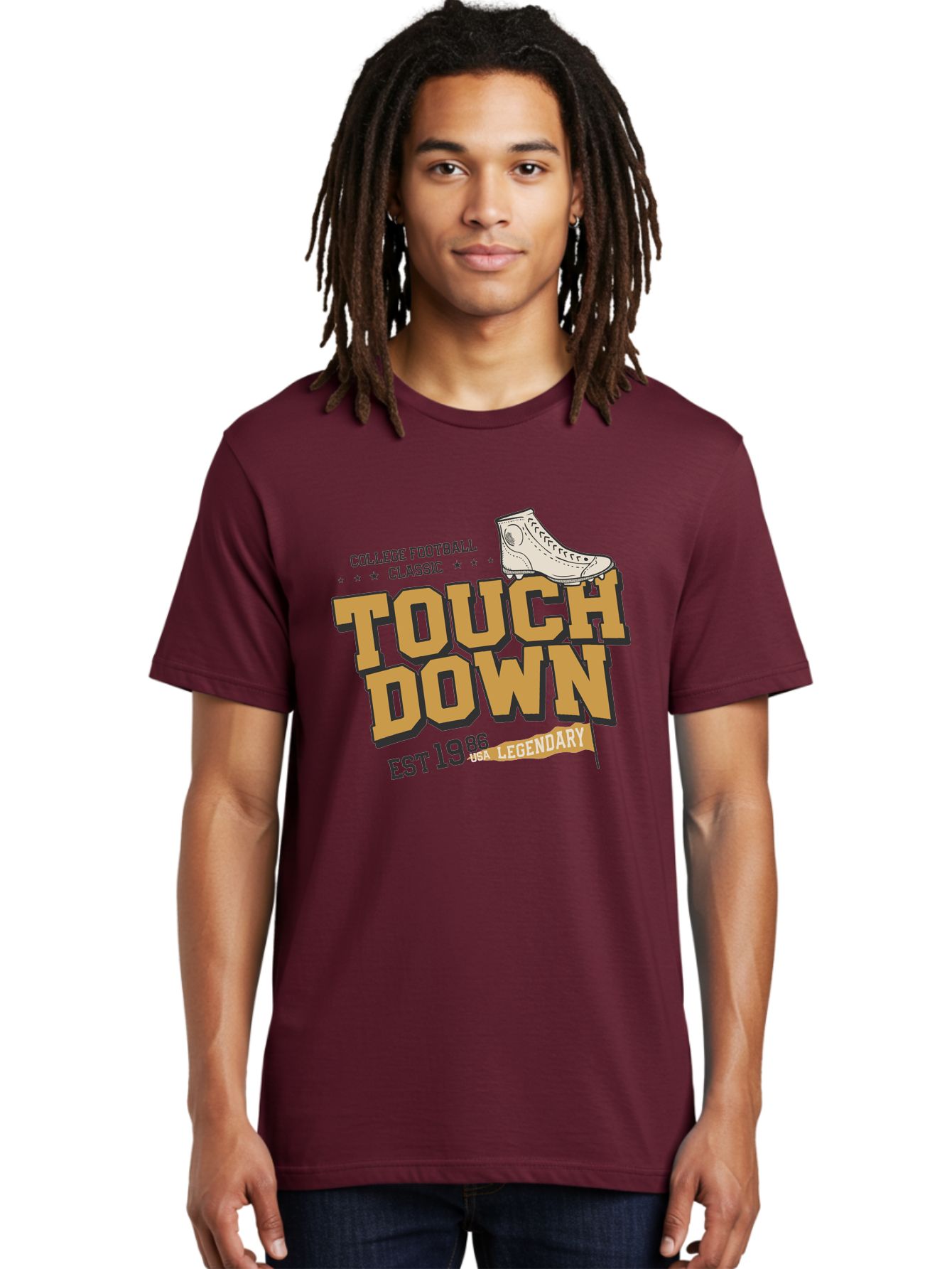 Touchdown Men'S Graphic Tee, 100% Cotton, Comfortable Casual Summer Wear, Machine Washable, College Football Classic, Touchdown, Legendary Football, Football Culture, Sports Nostalgia, Vintage Sports, Usa Football Legacy, Football History Aab955