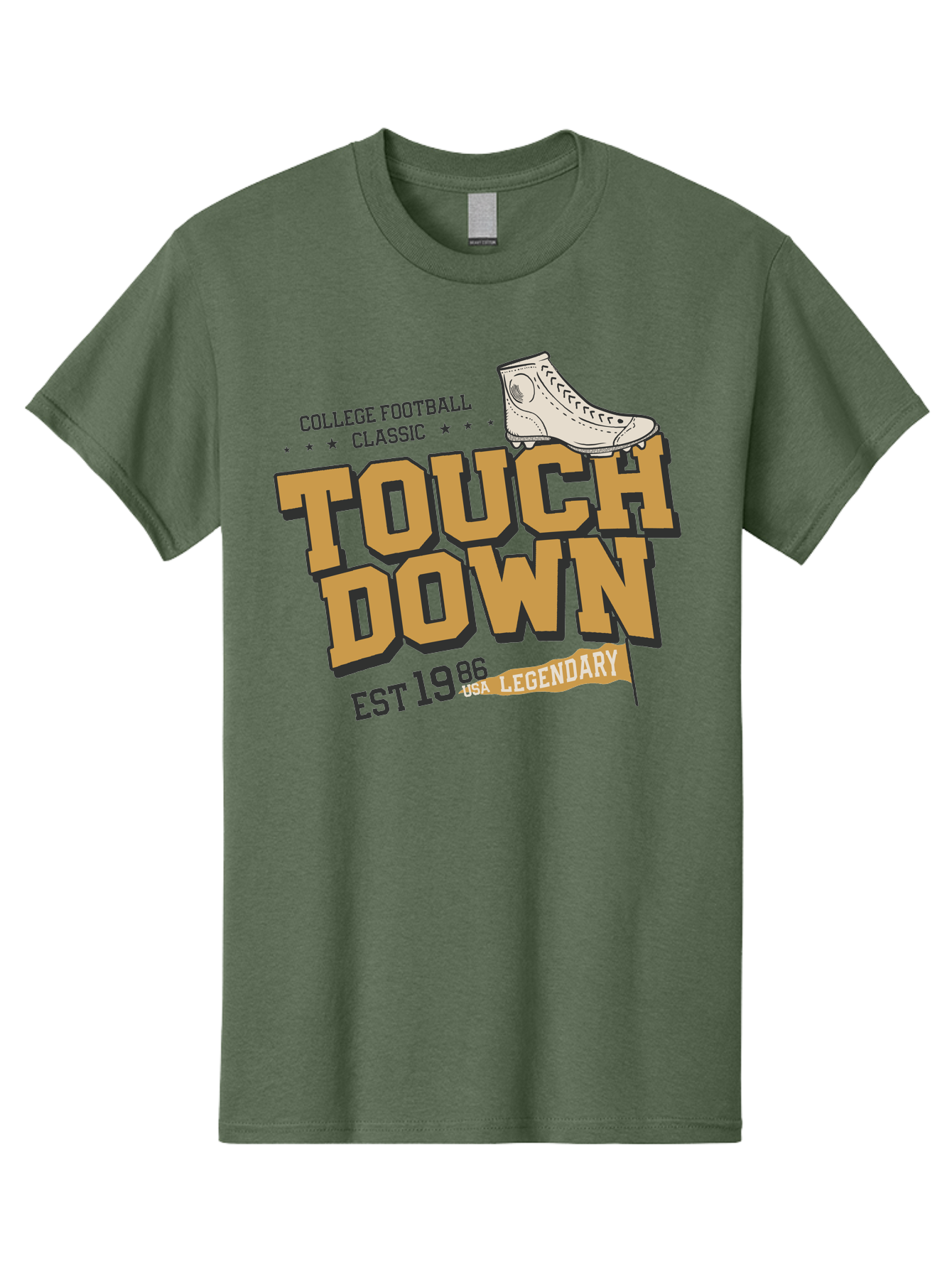 Touchdown Men'S Graphic Tee, 100% Cotton, Comfortable Casual Summer Wear, Machine Washable, College Football Classic, Touchdown, Legendary Football, Football Culture, Sports Nostalgia, Vintage Sports, Usa Football Legacy, Football History Aab955