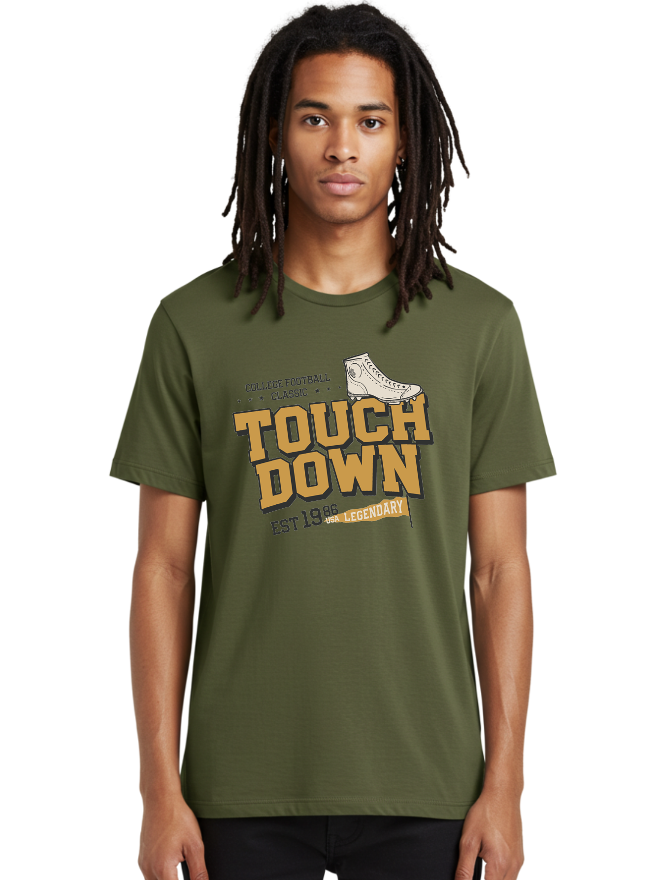 Touchdown Men'S Graphic Tee, 100% Cotton, Comfortable Casual Summer Wear, Machine Washable, College Football Classic, Touchdown, Legendary Football, Football Culture, Sports Nostalgia, Vintage Sports, Usa Football Legacy, Football History Aab955