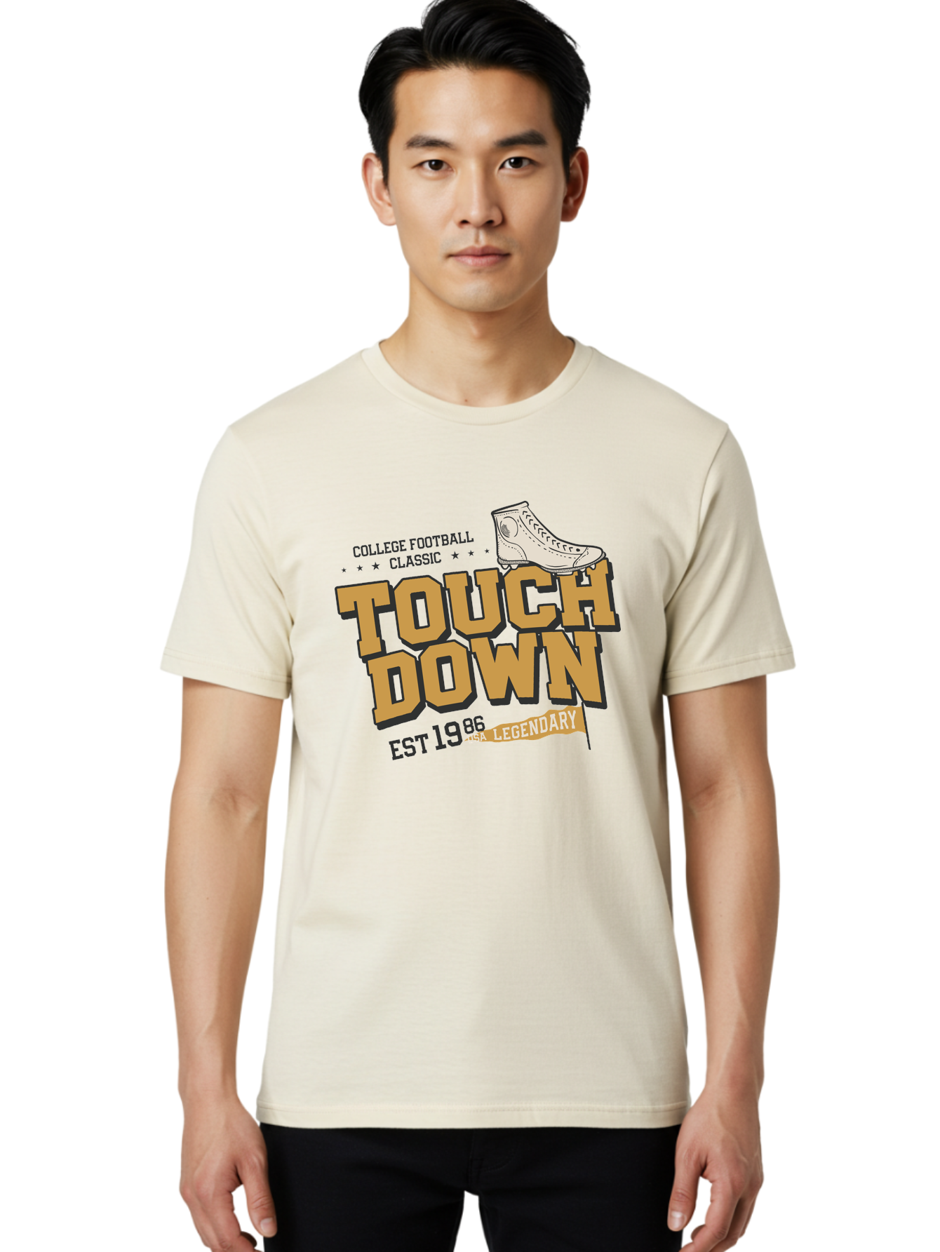Touchdown Men'S Graphic Tee, 100% Cotton, Comfortable Casual Summer Wear, Machine Washable, College Football Classic, Touchdown, Legendary Football, Football Culture, Sports Nostalgia, Vintage Sports, Usa Football Legacy, Football History Aab955