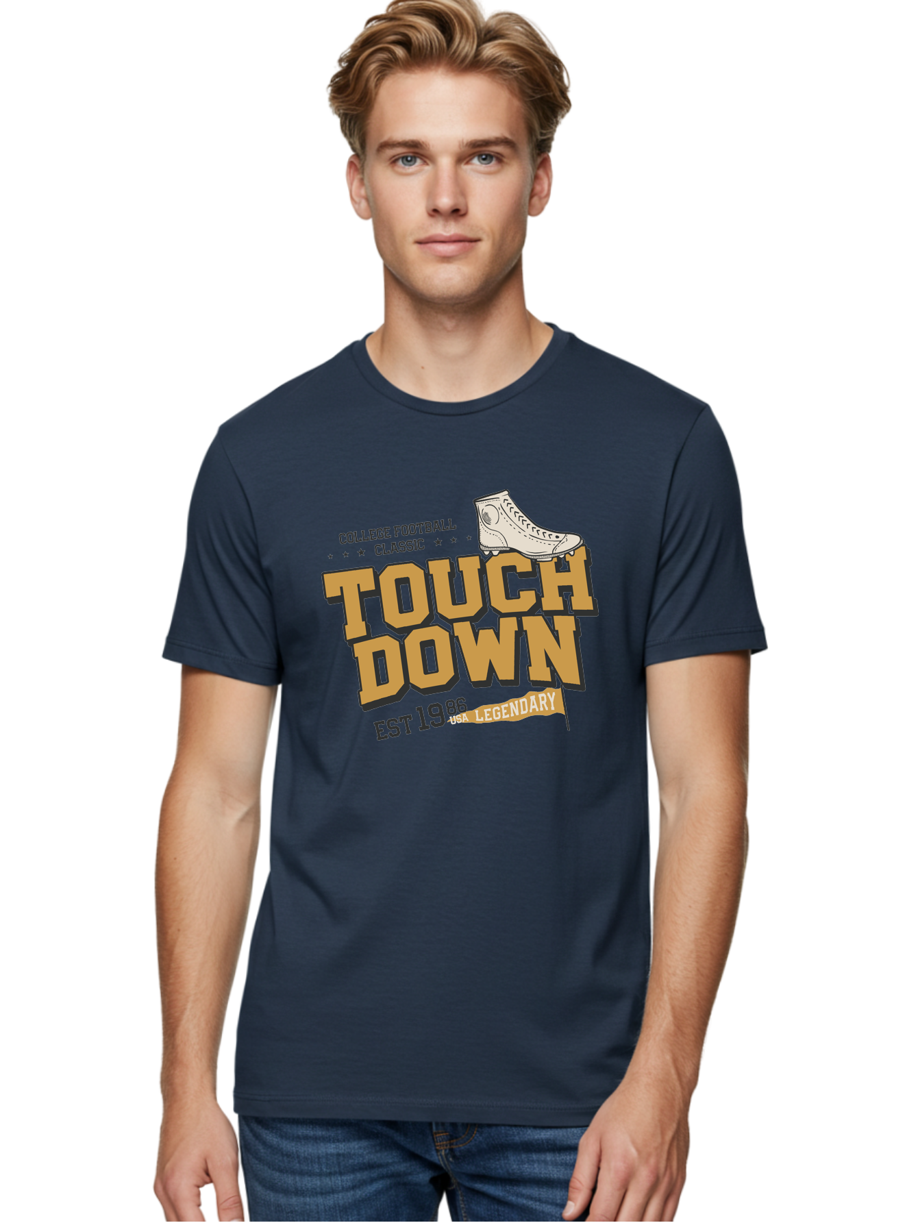 Touchdown Men'S Graphic Tee, 100% Cotton, Comfortable Casual Summer Wear, Machine Washable, College Football Classic, Touchdown, Legendary Football, Football Culture, Sports Nostalgia, Vintage Sports, Usa Football Legacy, Football History Aab955