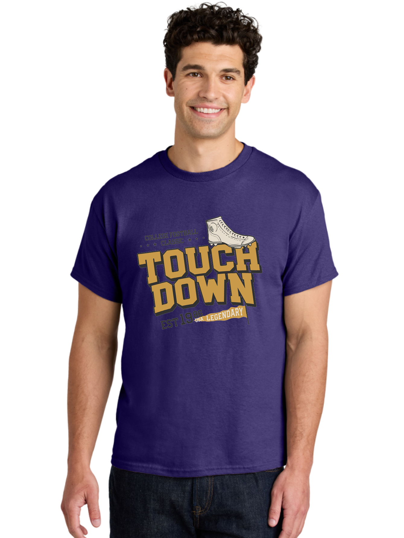 Touchdown Men'S Graphic Tee, 100% Cotton, Comfortable Casual Summer Wear, Machine Washable, College Football Classic, Touchdown, Legendary Football, Football Culture, Sports Nostalgia, Vintage Sports, Usa Football Legacy, Football History Aab955