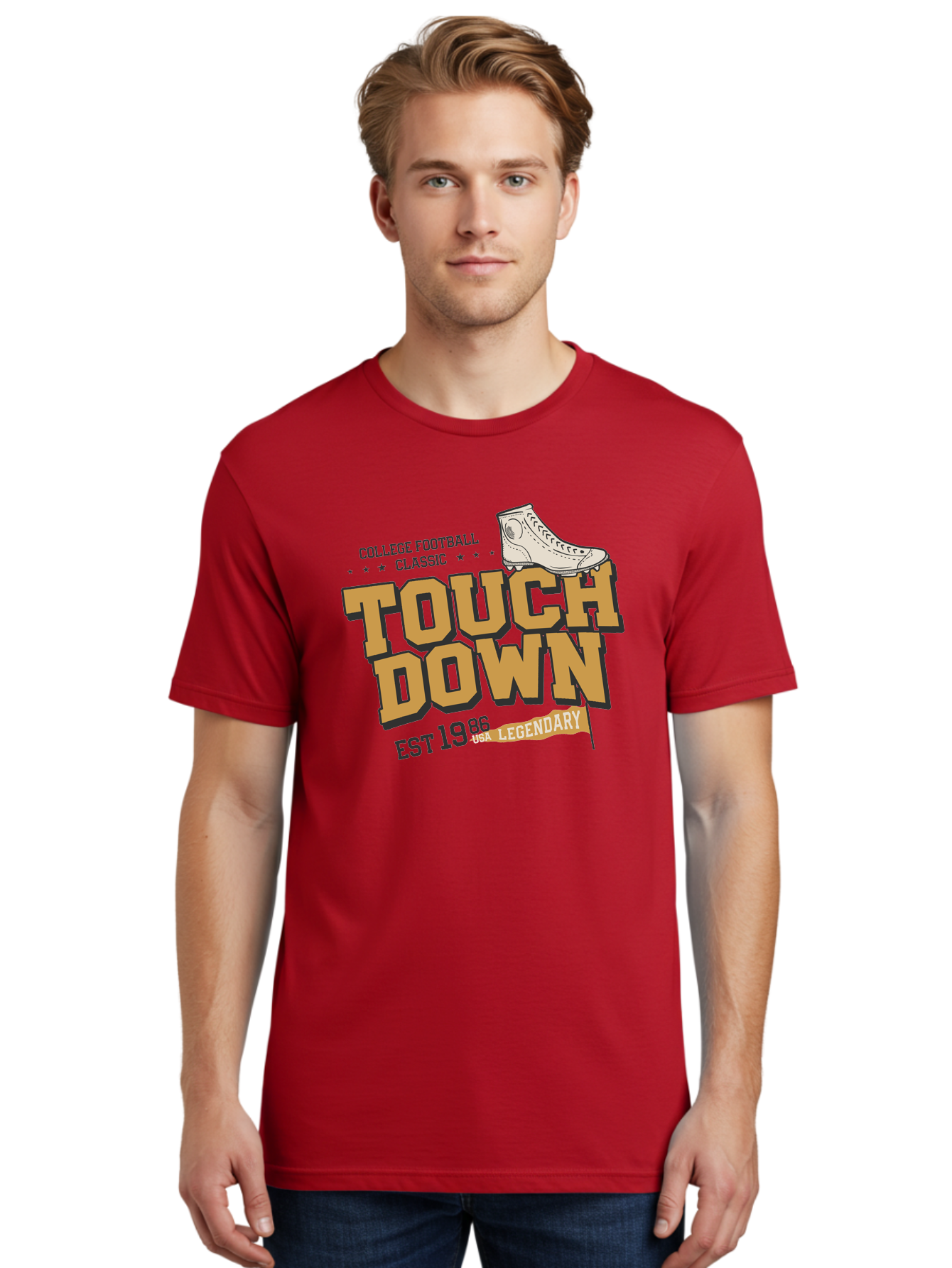 Touchdown Men'S Graphic Tee, 100% Cotton, Comfortable Casual Summer Wear, Machine Washable, College Football Classic, Touchdown, Legendary Football, Football Culture, Sports Nostalgia, Vintage Sports, Usa Football Legacy, Football History Aab955