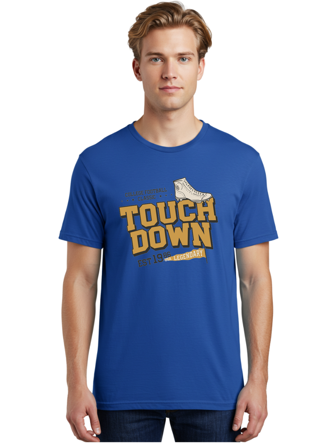 Touchdown Men'S Graphic Tee, 100% Cotton, Comfortable Casual Summer Wear, Machine Washable, College Football Classic, Touchdown, Legendary Football, Football Culture, Sports Nostalgia, Vintage Sports, Usa Football Legacy, Football History Aab955