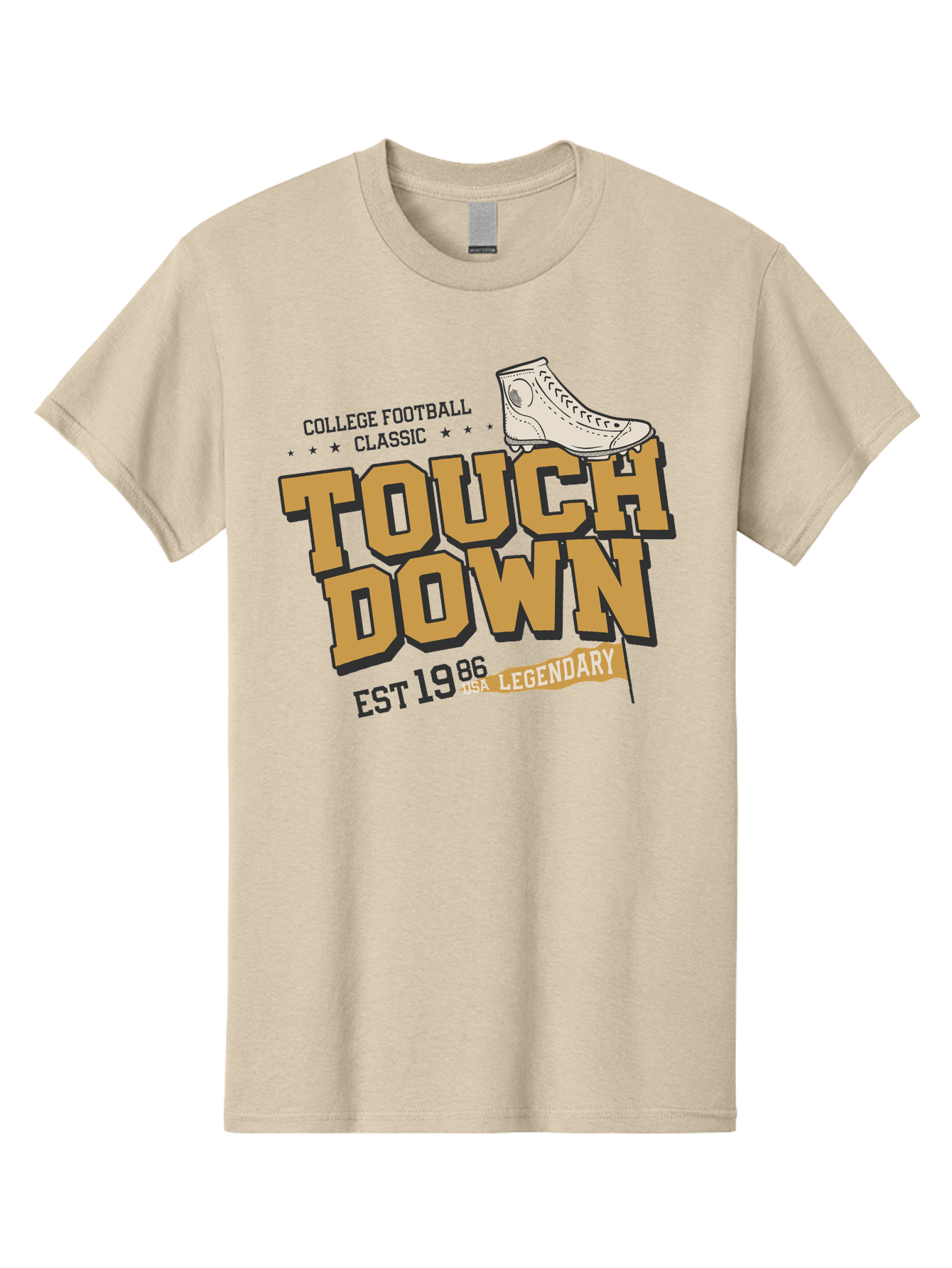 Touchdown Men'S Graphic Tee, 100% Cotton, Comfortable Casual Summer Wear, Machine Washable, College Football Classic, Touchdown, Legendary Football, Football Culture, Sports Nostalgia, Vintage Sports, Usa Football Legacy, Football History Aab955