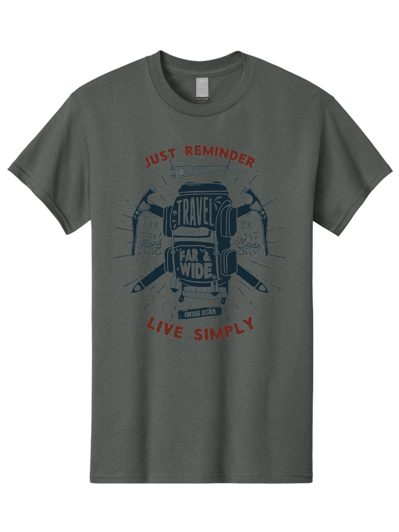Travel-Far-Wide Men'S Graphic Tee, 100% Cotton, Comfortable Casual Summer Wear, Machine Washable, Travel Inspiration, Adventure, Camping, Vintage Design, Outdoor Lifestyle, Simplicity, Exploration, Wanderlust, Just Reminder, Live Simply Aab958