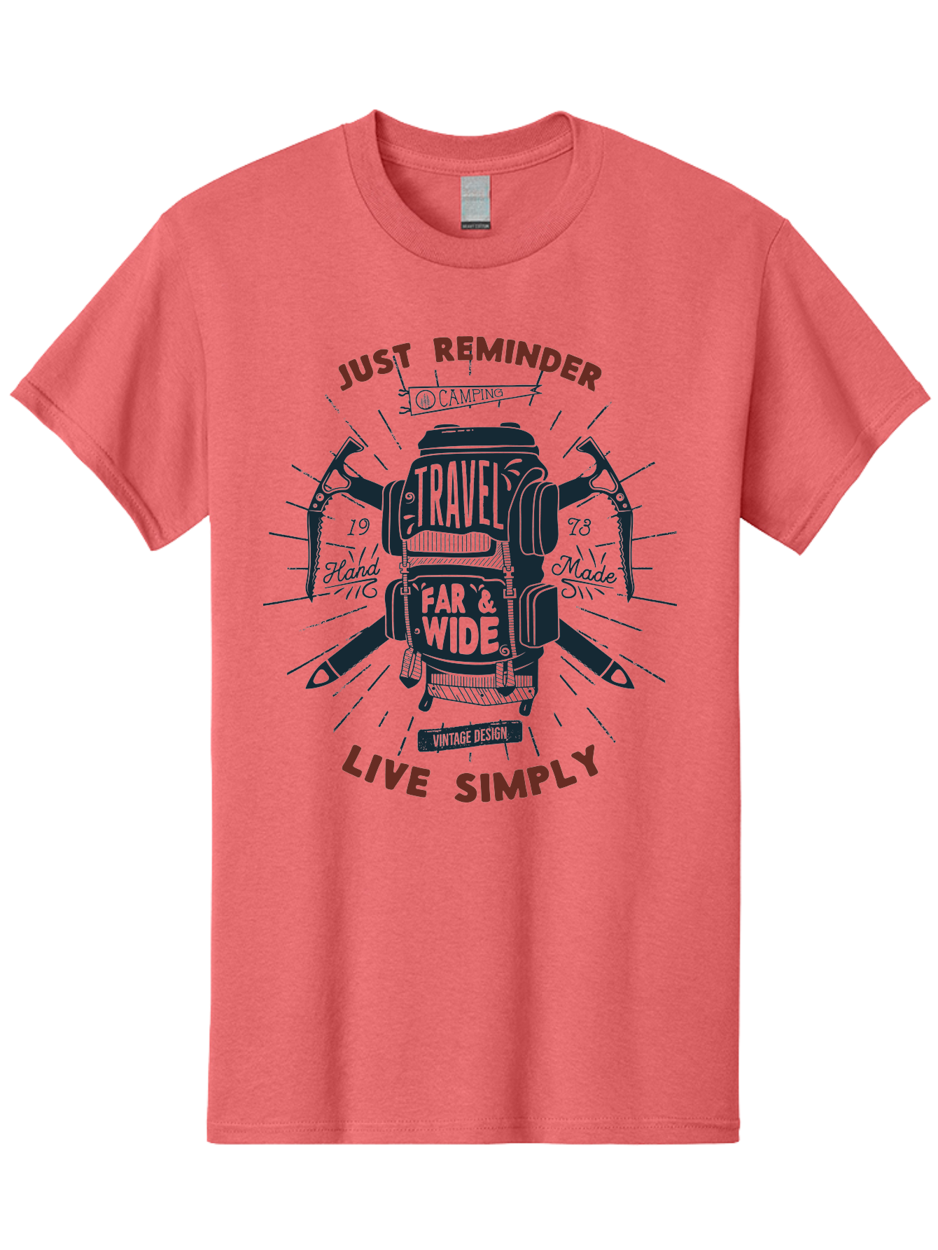 Travel-Far-Wide Men'S Graphic Tee, 100% Cotton, Comfortable Casual Summer Wear, Machine Washable, Travel Inspiration, Adventure, Camping, Vintage Design, Outdoor Lifestyle, Simplicity, Exploration, Wanderlust, Just Reminder, Live Simply Aab958