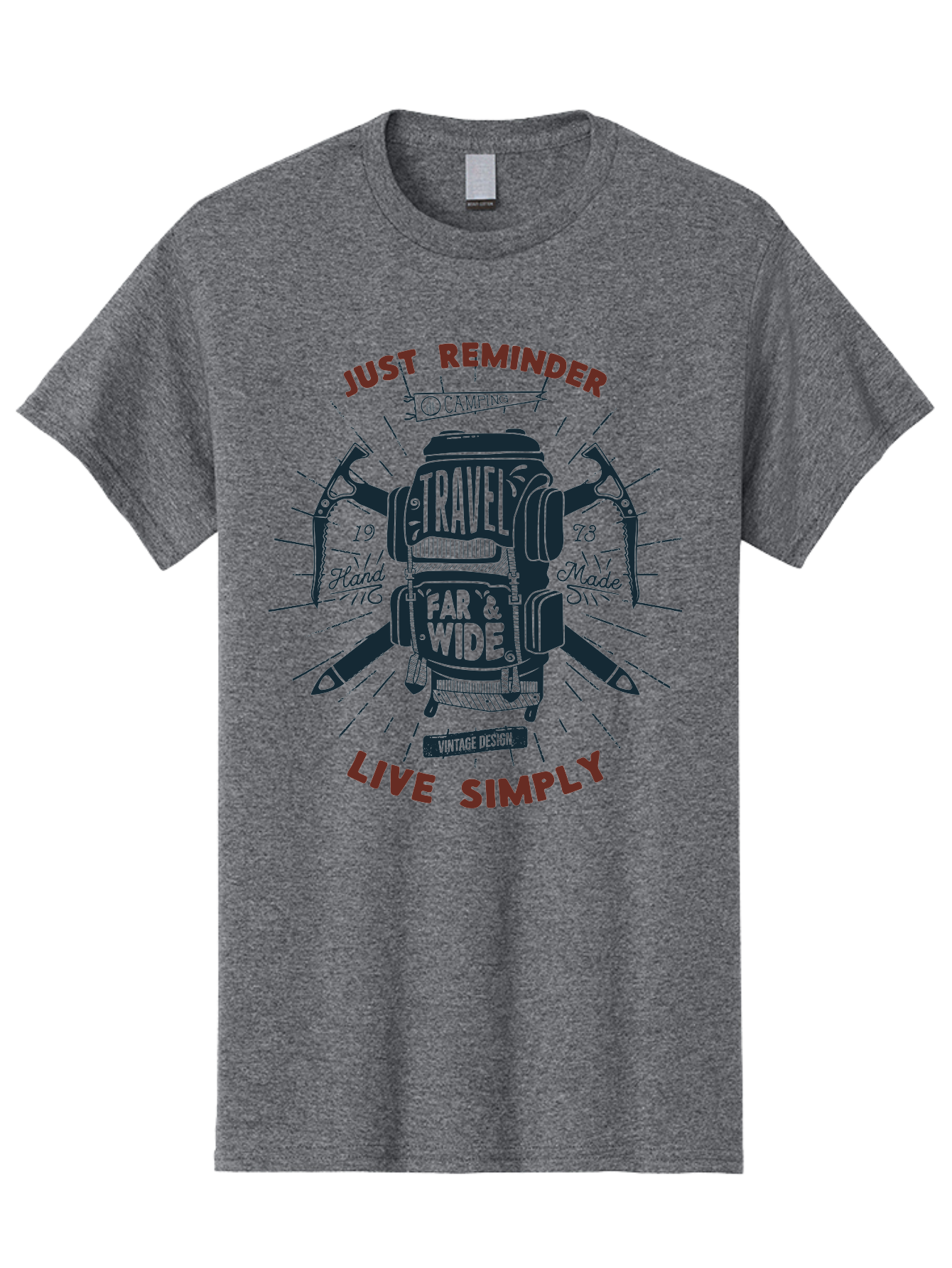 Travel-Far-Wide Men'S Graphic Tee, 100% Cotton, Comfortable Casual Summer Wear, Machine Washable, Travel Inspiration, Adventure, Camping, Vintage Design, Outdoor Lifestyle, Simplicity, Exploration, Wanderlust, Just Reminder, Live Simply Aab958