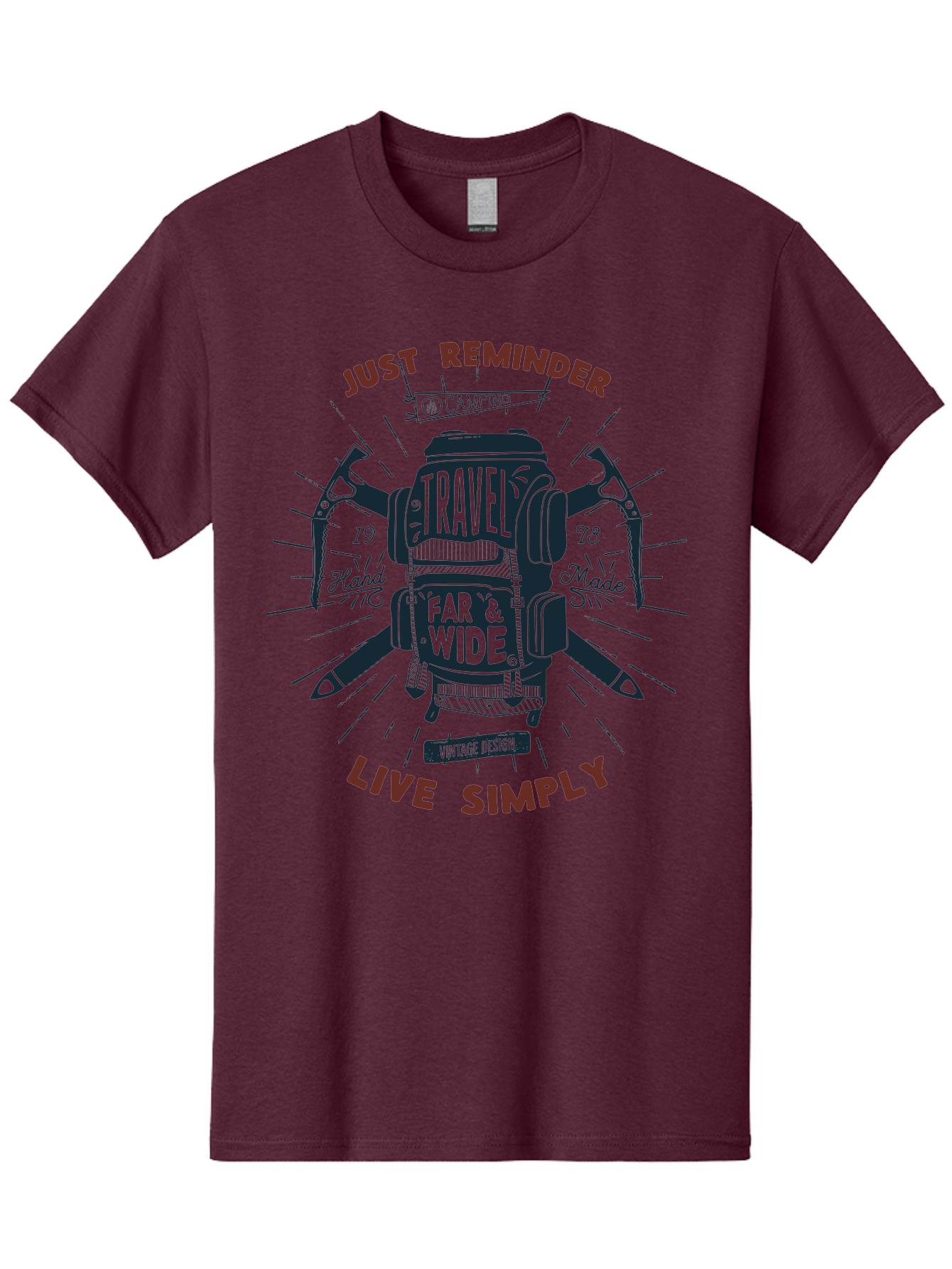 Travel-Far-Wide Men'S Graphic Tee, 100% Cotton, Comfortable Casual Summer Wear, Machine Washable, Travel Inspiration, Adventure, Camping, Vintage Design, Outdoor Lifestyle, Simplicity, Exploration, Wanderlust, Just Reminder, Live Simply Aab958