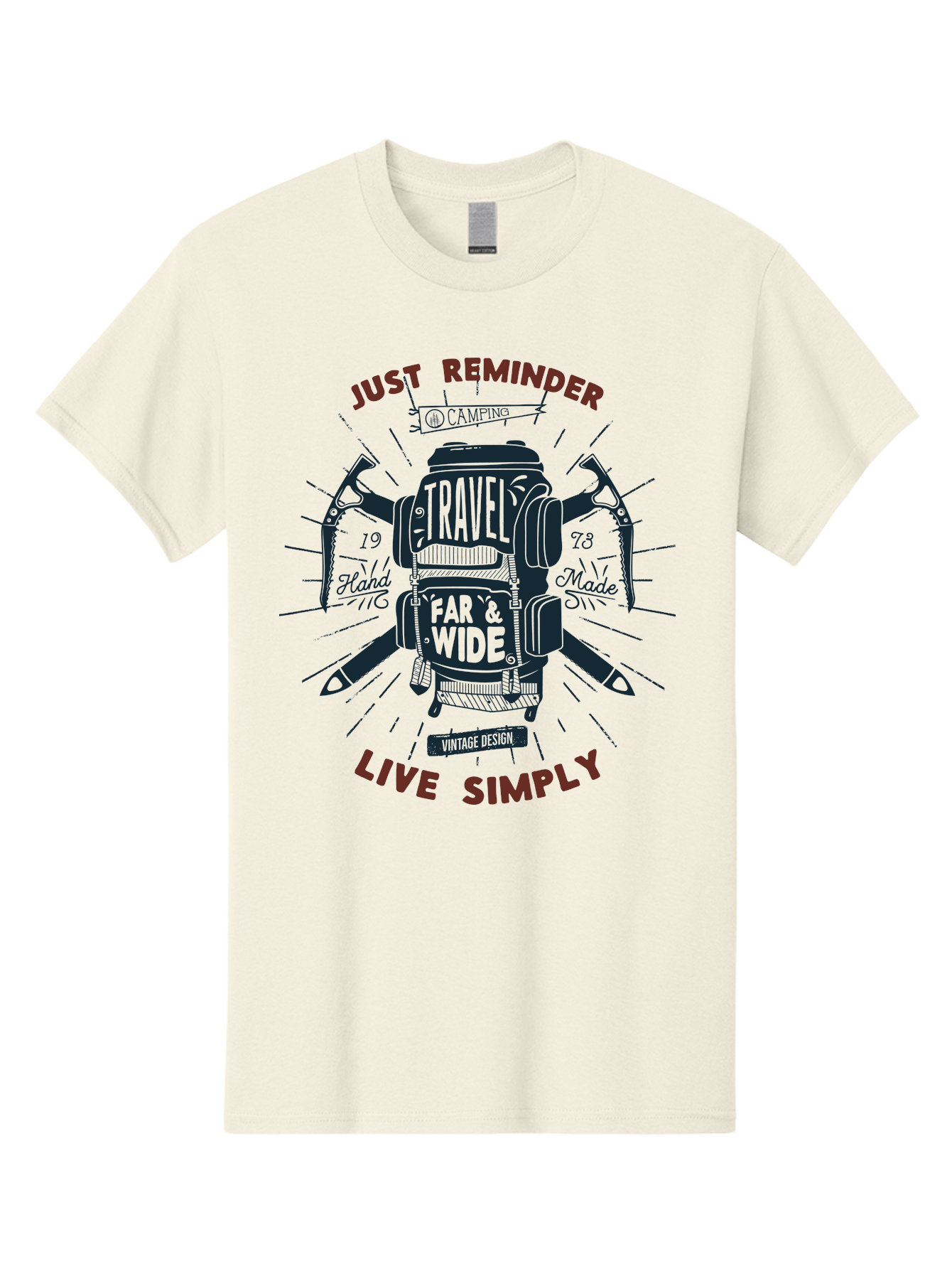 Travel-Far-Wide Men'S Graphic Tee, 100% Cotton, Comfortable Casual Summer Wear, Machine Washable, Travel Inspiration, Adventure, Camping, Vintage Design, Outdoor Lifestyle, Simplicity, Exploration, Wanderlust, Just Reminder, Live Simply Aab958