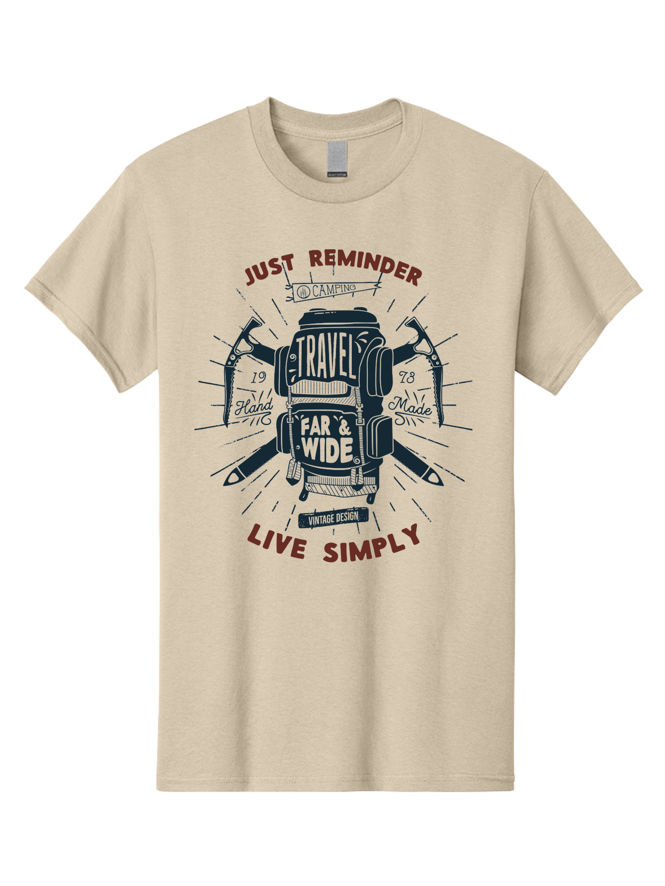 Travel-Far-Wide Men'S Graphic Tee, 100% Cotton, Comfortable Casual Summer Wear, Machine Washable, Travel Inspiration, Adventure, Camping, Vintage Design, Outdoor Lifestyle, Simplicity, Exploration, Wanderlust, Just Reminder, Live Simply Aab958