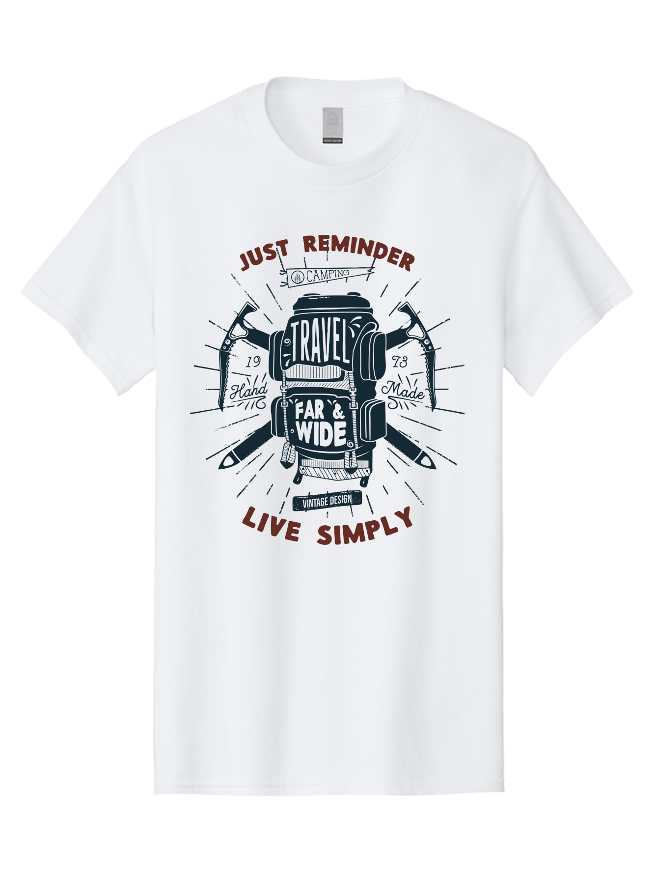 Travel-Far-Wide Men'S Graphic Tee, 100% Cotton, Comfortable Casual Summer Wear, Machine Washable, Travel Inspiration, Adventure, Camping, Vintage Design, Outdoor Lifestyle, Simplicity, Exploration, Wanderlust, Just Reminder, Live Simply Aab958