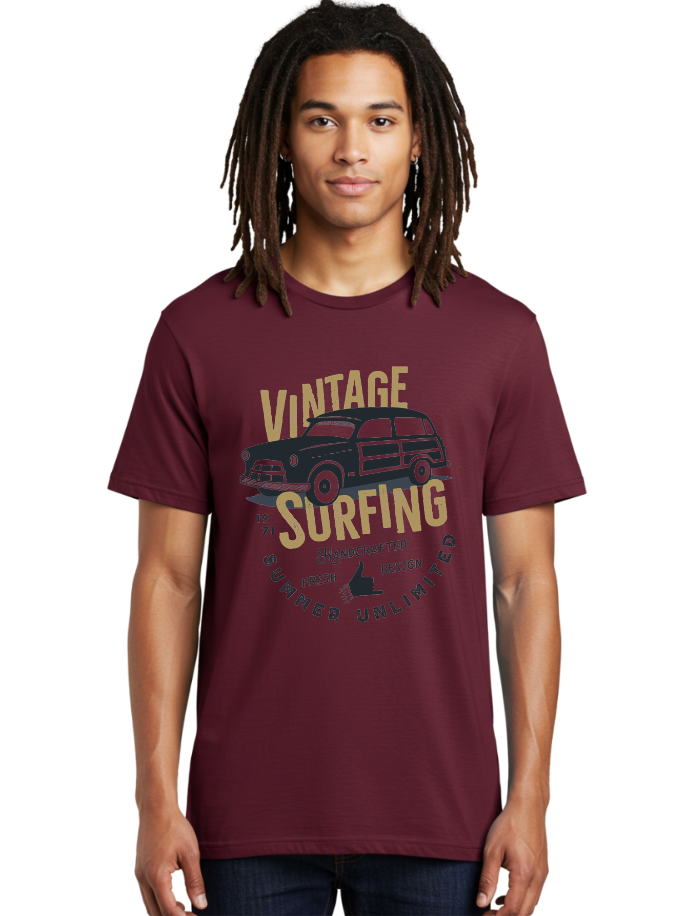 Vintage-Surfing-1 Men'S Graphic Tee, 100% Cotton, Comfortable Casual Summer Wear, Machine Washable, Vintage Surf Car, Retro Surf Culture, Summer Vibes, Surf Inspired Art, Surfer Dude, Cool Car Designs, Classic Surf Style Aab959