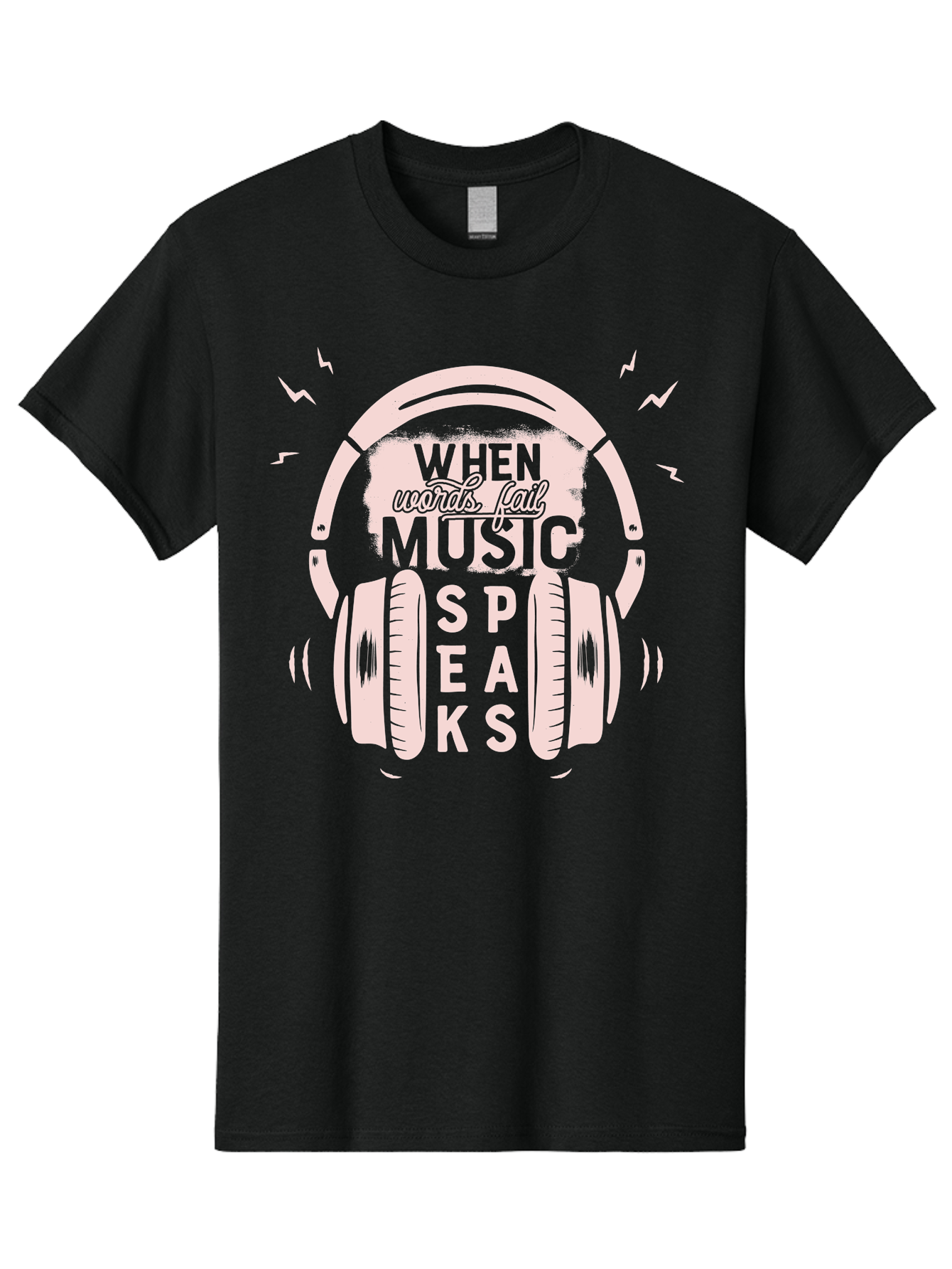 When-Words-Fail-Music-Speaks-Headphones Men'S Graphic Tee, 100% Cotton, Comfortable Casual Summer Wear, Machine Washable, Music Speaks, Inspiring Quotes, Headphone Design, Motivational Phrases, Music Inspiration, Words Of Wisdom, Aab962