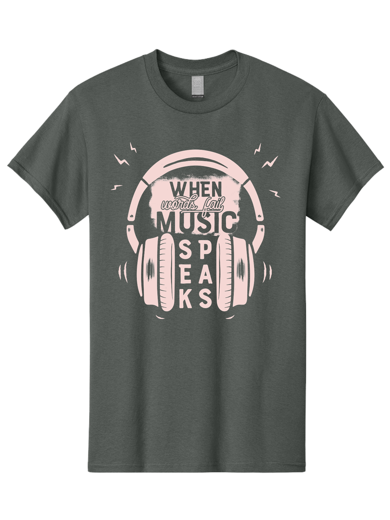 When-Words-Fail-Music-Speaks-Headphones Men'S Graphic Tee, 100% Cotton, Comfortable Casual Summer Wear, Machine Washable, Music Speaks, Inspiring Quotes, Headphone Design, Motivational Phrases, Music Inspiration, Words Of Wisdom, Aab962